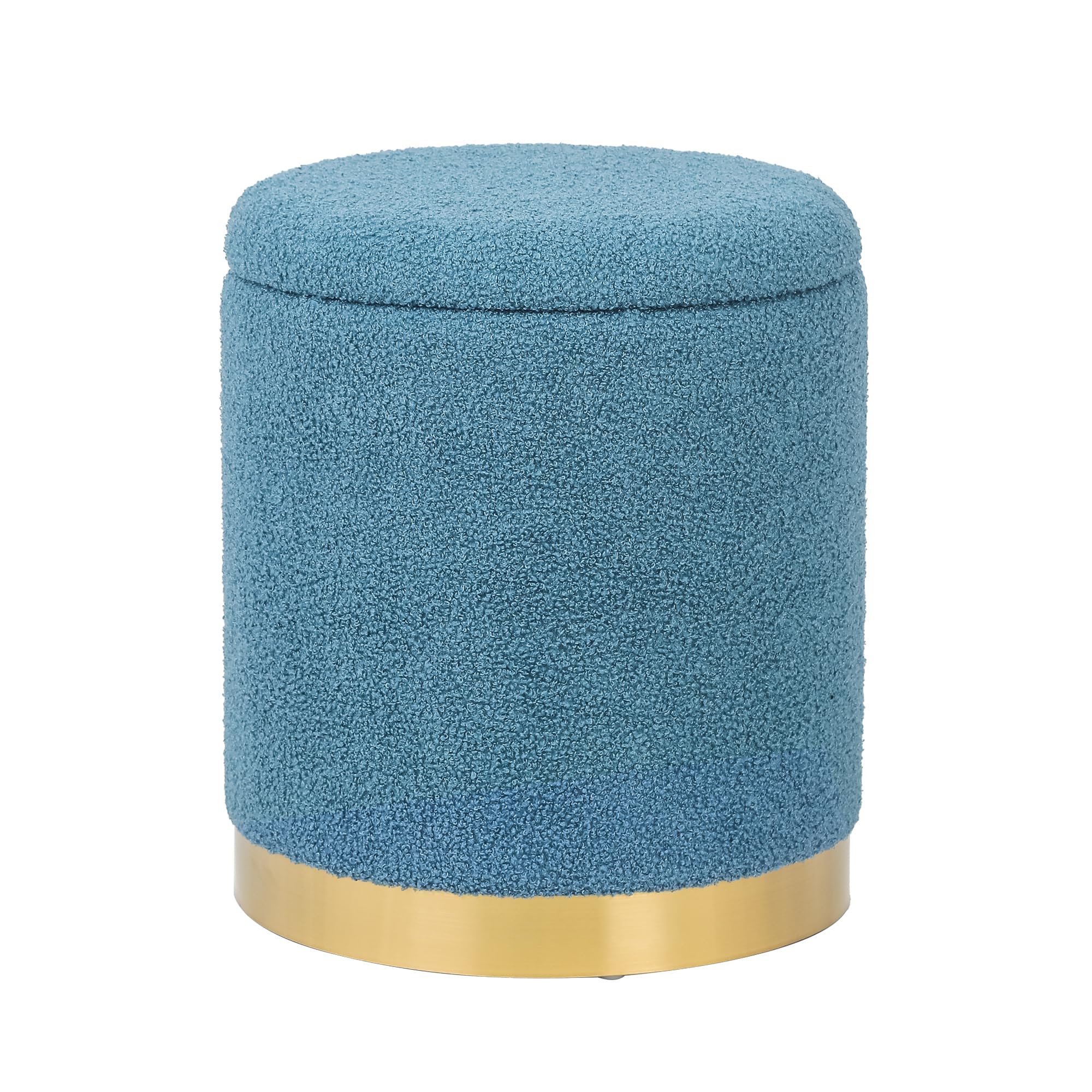 Joveco Round Storage Ottoman with Removable Lid, Upholstered Padded Vanity Stool Footrest with Gold Plating Base, Coffee Table for Living Room Bedroom Makeup Room Entrance,Blue