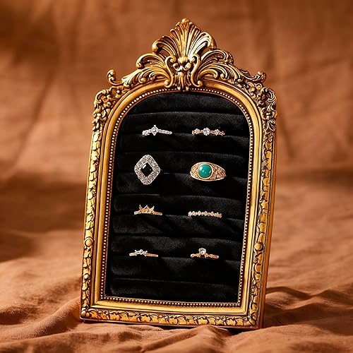 Miniatura 23 de Soporte de anillo vintage rectangular plateado soporte de exhibición para aretes, bandeja de exhibición de aretes, aniversario, compromiso, barroco,