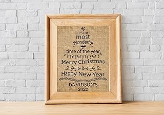 Personalized Merry Christmas Sign, Burlap Merry Christmas Print with family name - Christmas gift, Burlap holiday decor - (Frame Not Included)