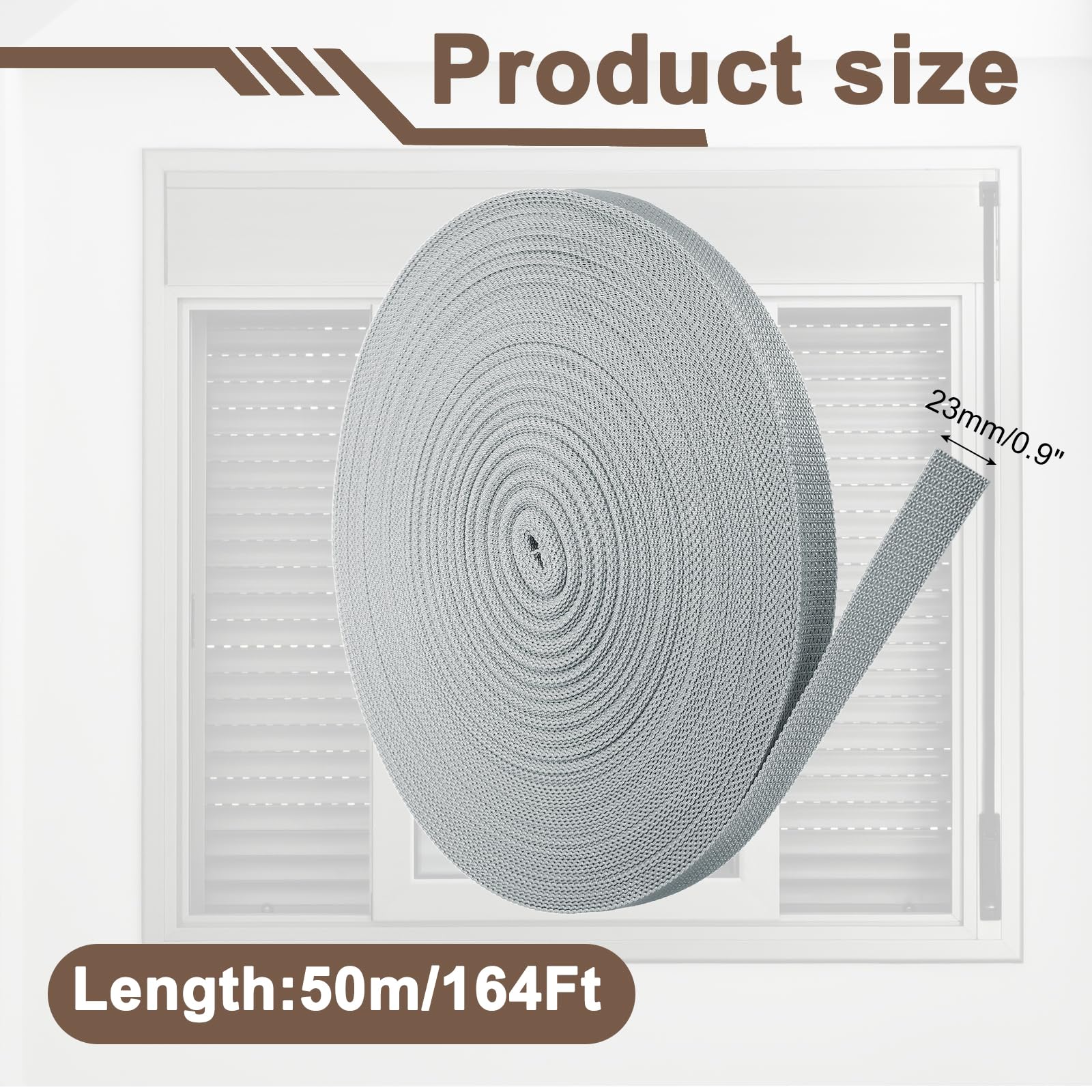 QUARKZMAN 50M Sangle pour Volet Roulant 23 mm Kit de Réparation Gris