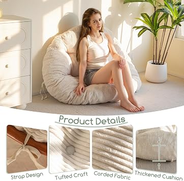 HIGOGOGO Papasan Chair Cushion with Corduroy Cover (Without Chair), 48 x 48 Inch Supportive Cushion, Overstuffed Chair Cushion,Beige