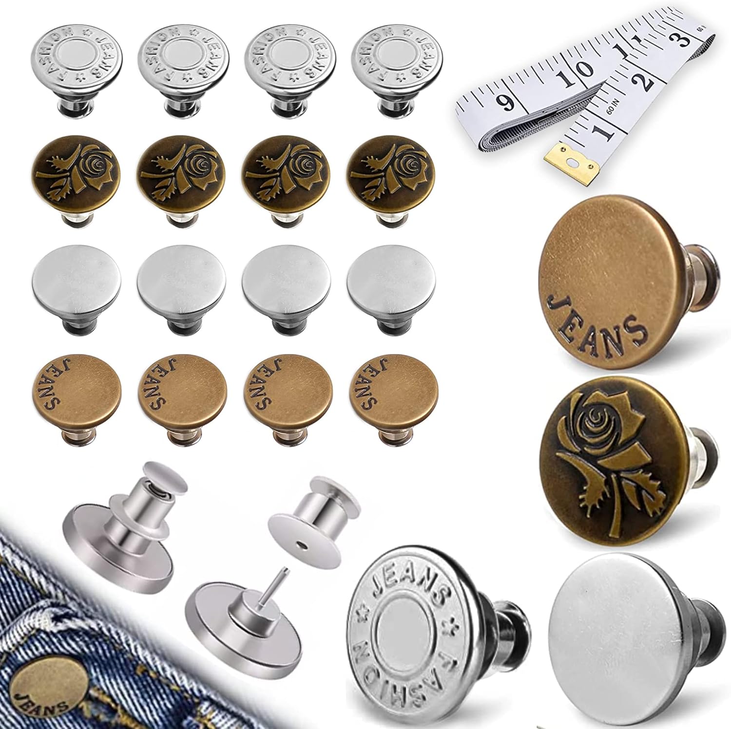 Bouton Ajustable Jean 17mm, 10 Pièces Bouton De Rechange Jeans, Boutons