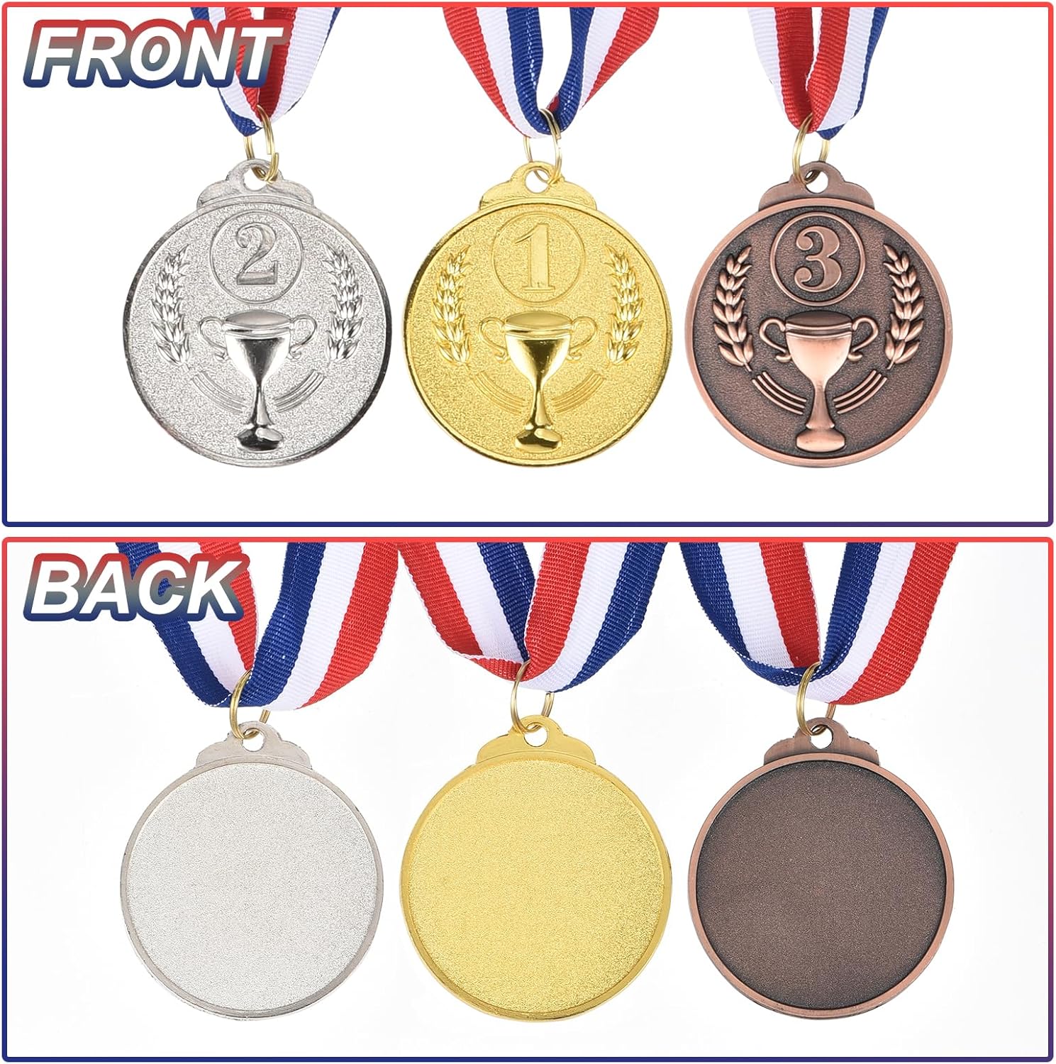 PATIKIL 24 Pieces Gold Silver Bronze Award Medals, 2 Inch Award Medals 1st 2nd 3rd Prize with Neck Ribbon for Games Sports Competitions