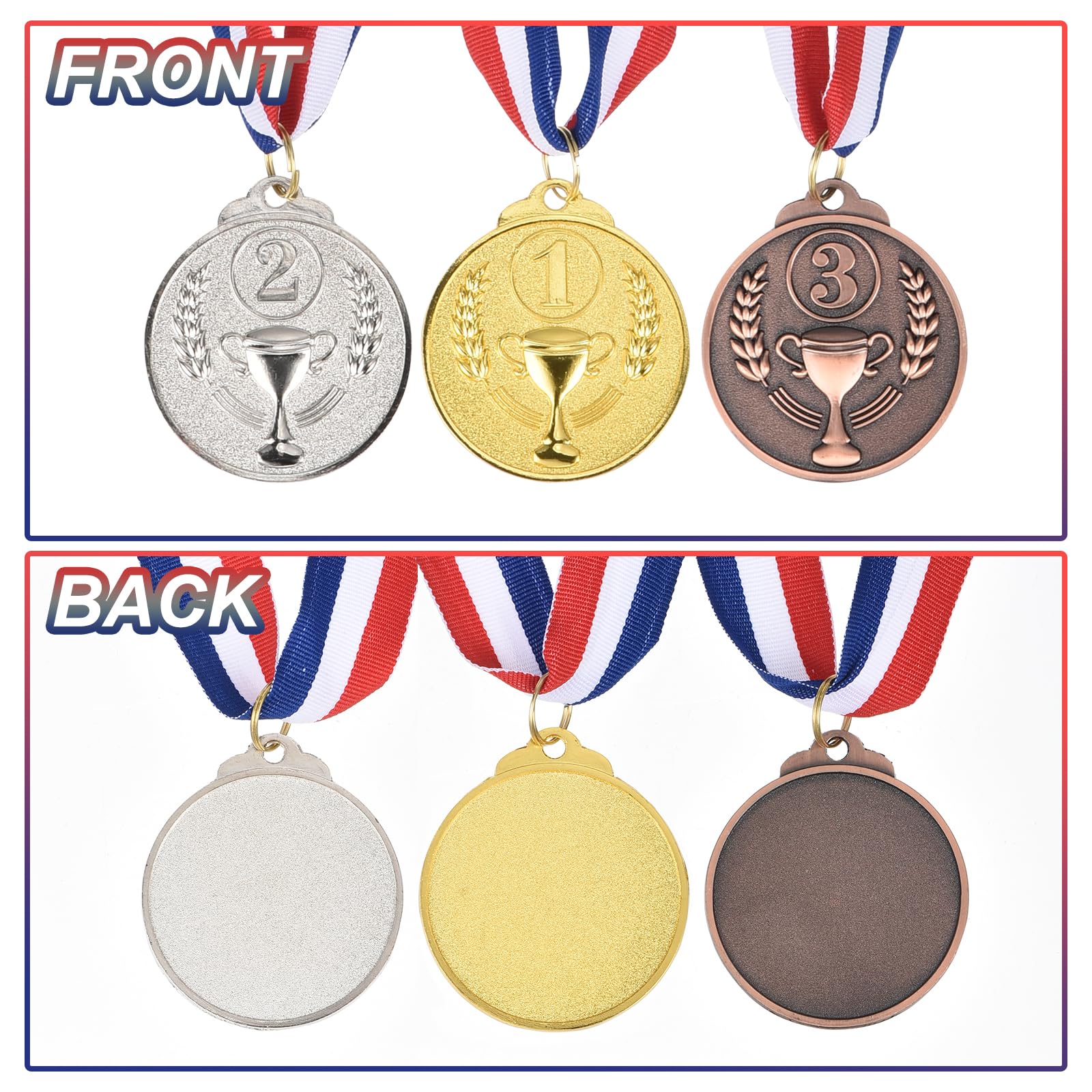 PATIKIL Lot De 24 Médailles Or Argent Bronze – 2 Pouces – Rubans Rouges/blancs/bleus – Pour Compétitions Et Jeux Sportifs