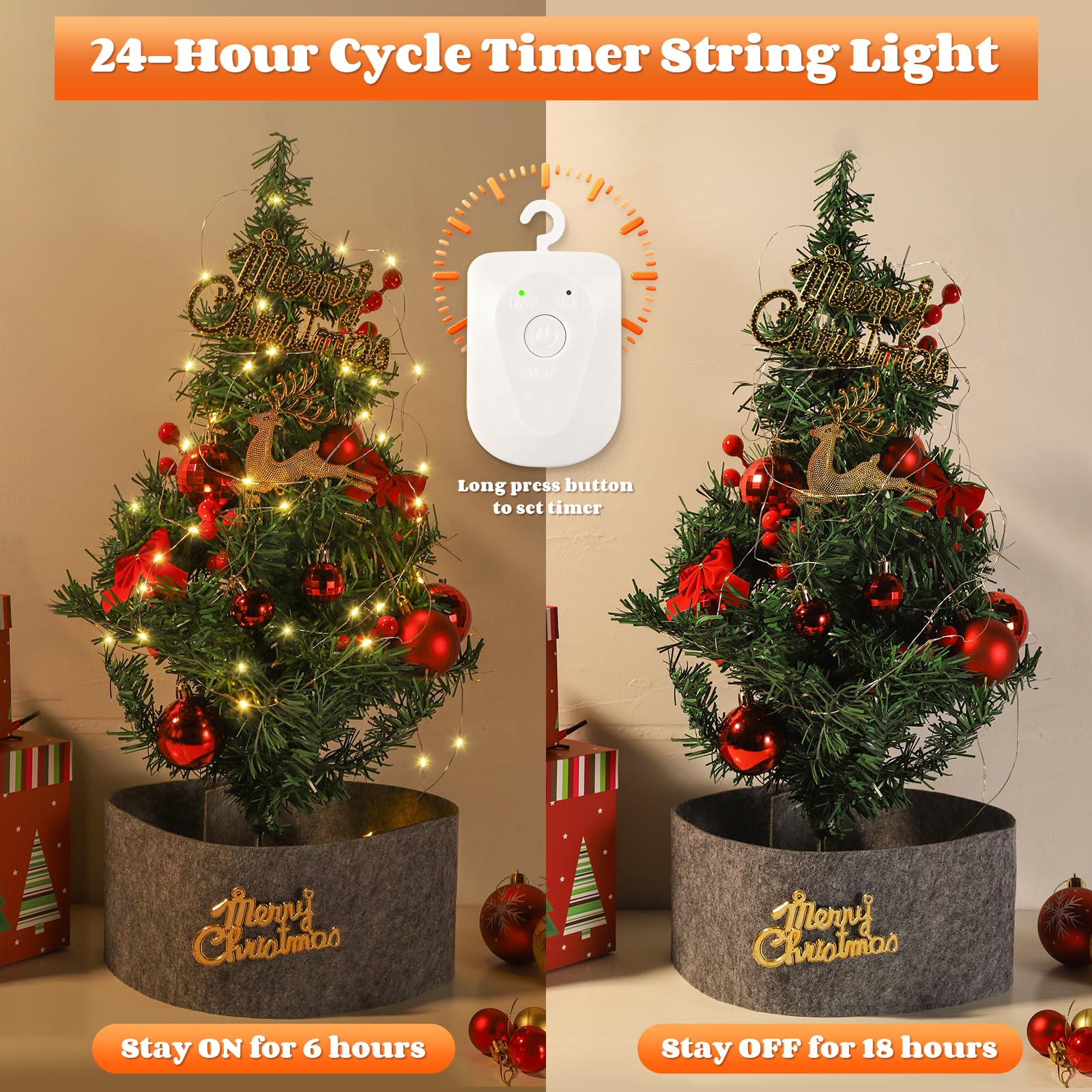 Yizhet Guirnalda Luces Recargable, 6 Piezas Cadena de Luces Extraíble, 3m 30 Led Blanca Cálida y 8 Modos con Temporizador y Gancho, Impermeabile IP65 para Navidad Fiesta Bodas Balcón Jardín