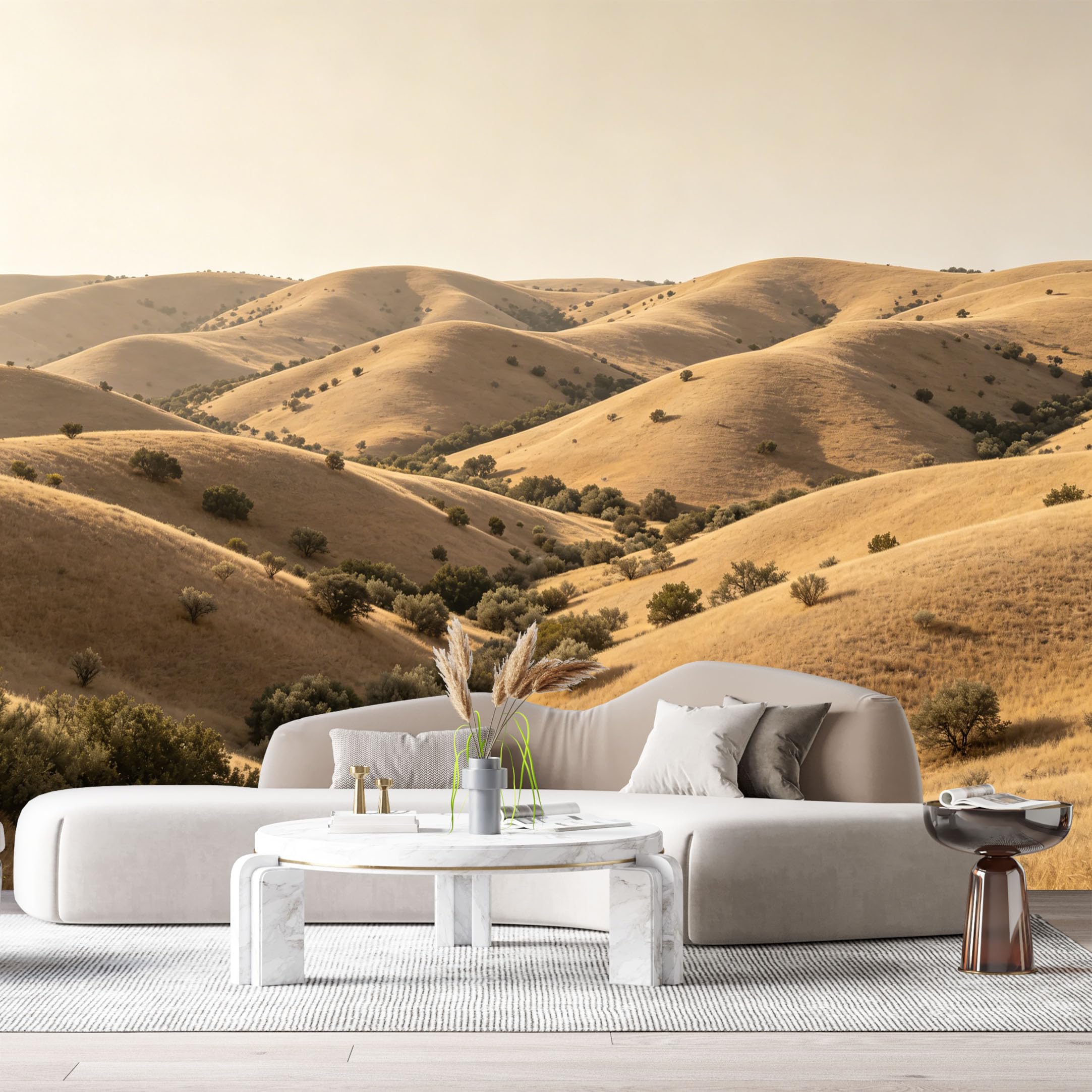 Custom Size Wall Murals Golden Hills Landscape Minimalist Dry Meadow Sunlight SelfAdhesive Wall Fabric Removable Large Wallpaper for Photo Living Room