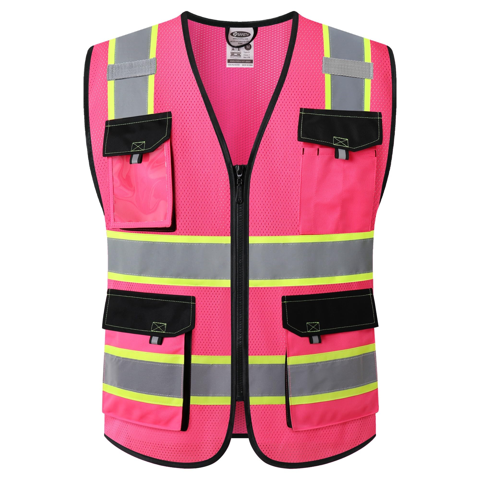 JKSafety Safety Vest for Men Women Hi Vis Reflective Vest JK220 Pink L