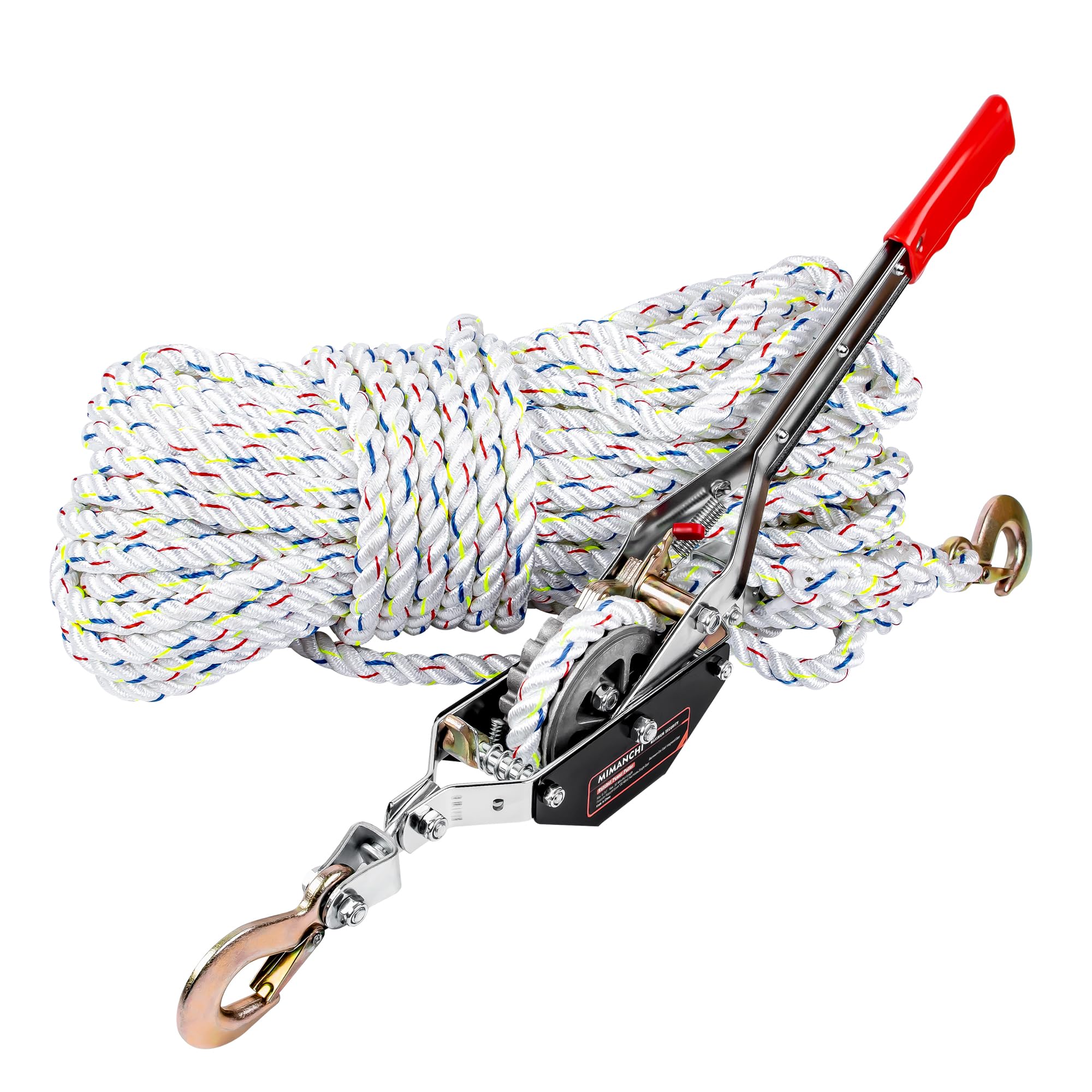 3/4 Ton Rope Puller,100'0.6" Diameter Rope, 2 Hooks, Heavy Duty Ratchet Winch Come Along Tool for Moving Boats, Securing Items, and Transporting Logs - Hand Puller with Polyester Rope
