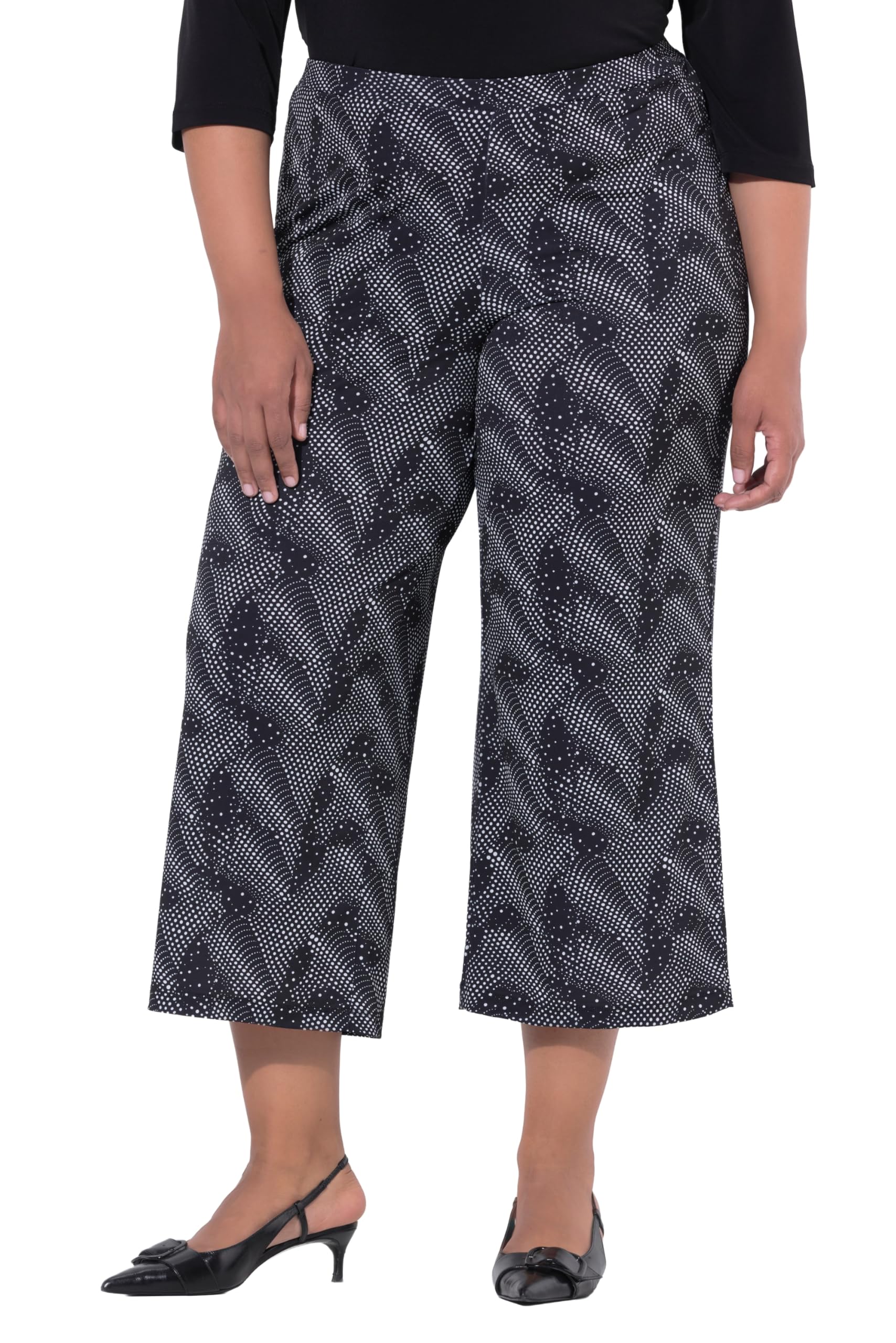 Ulla Popken Damen große Größen Übergrößen Plus Size Culotte, weites, gerades Bein, Jersey, grafisches Muster 847094