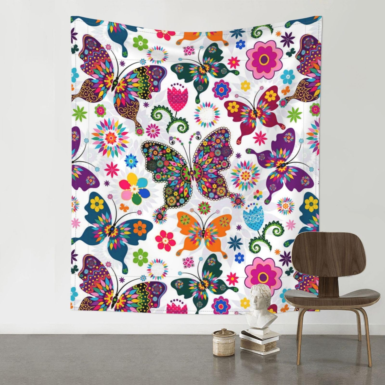 YYHHAOFA Spring Floral Butterfly Prints 60x51in Wall Tapestry – Durable Polyester Throw for Dorm, Beach, & Home Decor