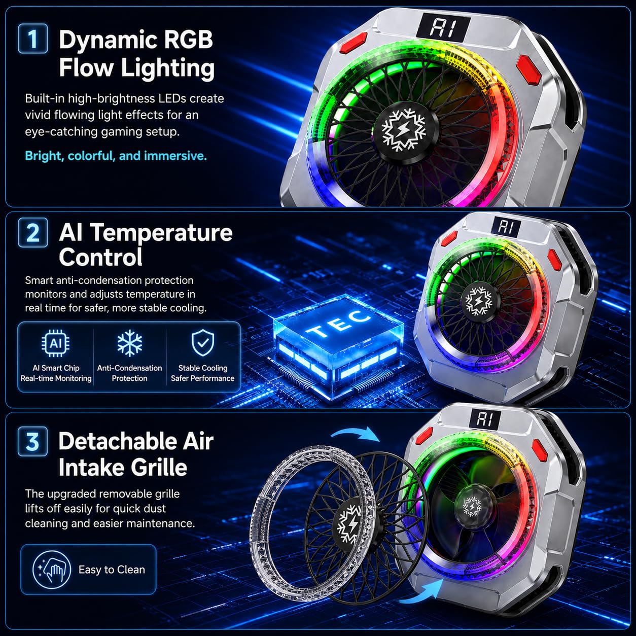 Enfriador Magnético para Móvil para Juegos,36w Potente Efecto de Rrefrigeración,Phone Cooler 4 velocidades,Enfriador de Teléfono para Gaming para Climas Cálidos