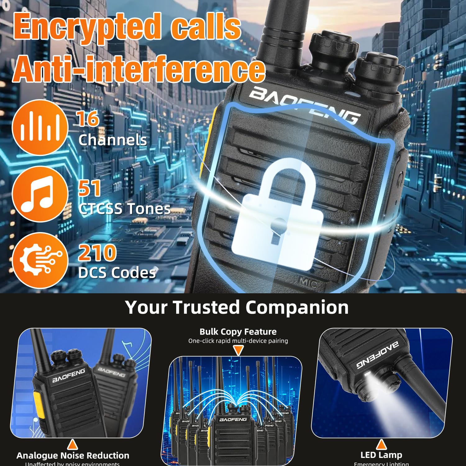 BF-V1D Walkie Talkies 2 Pack,4-5KM Long Range Two Way Radios with USB-C Charging, Detachable Antenna,VOX Hands-Free, 16 Channels, CTCSS/DCS – Ideal for Construction, Hotel, Office — view 5