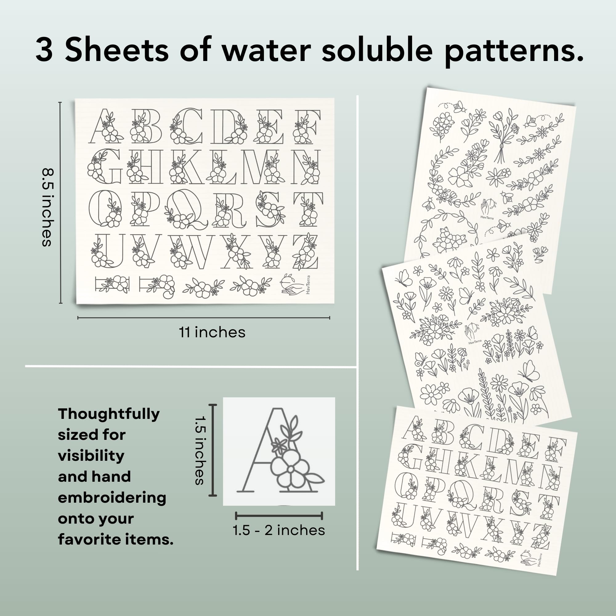 Stick & Stitch Embroidery Patterns - Floral & Alphabet Designs -2 Stick & Stitch Embroidery Patterns - Floral & Alphabet Designs -2