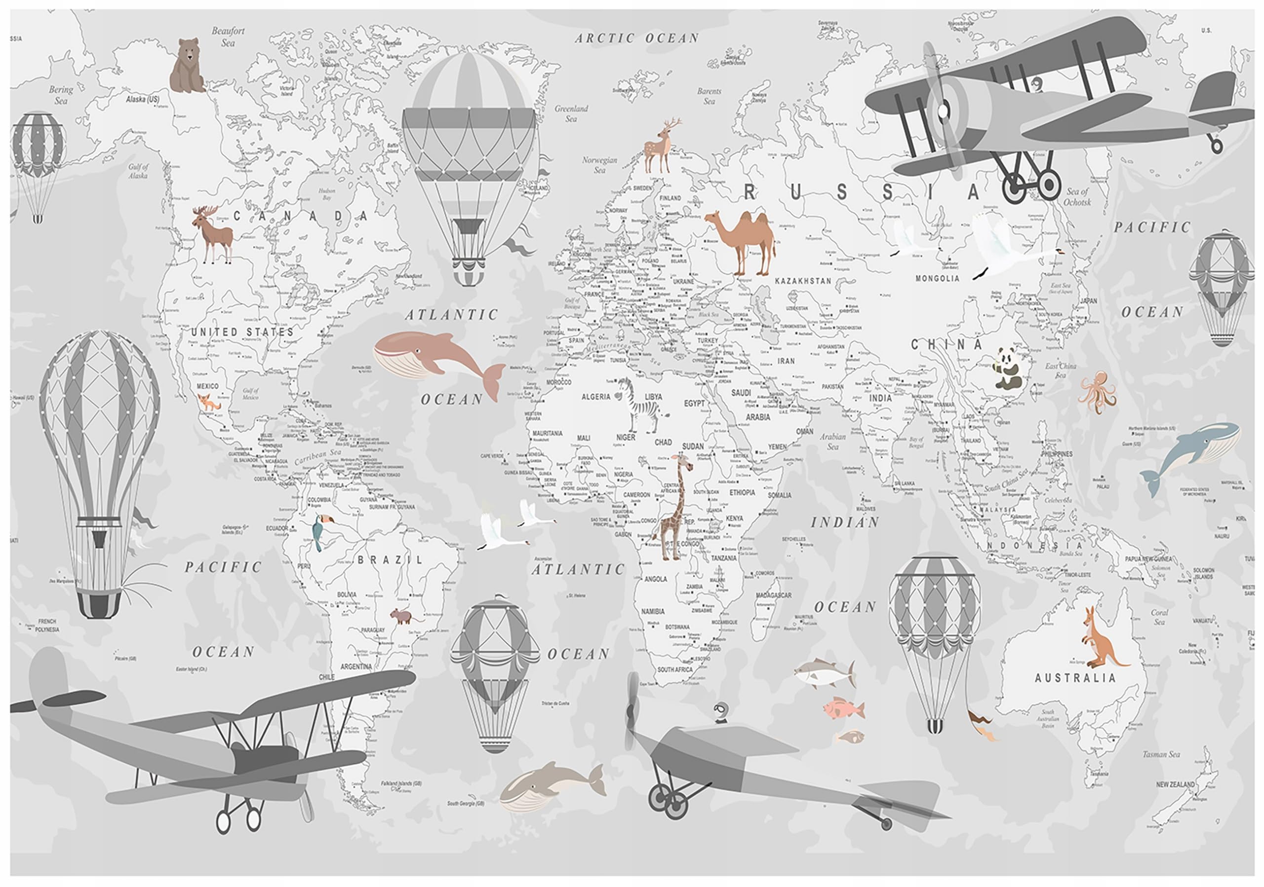 WallArena Winylowa fototapeta strukturalna mapa świata 368 x 254 cm
