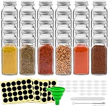 30 Pcs Glass Spice Jars with Blank Labels, Cookmaster 6oz Empty Square Spice Bottles with Shaker Lids and Airtight Metal Caps, Brush, Chalk Marker and Silicone Collapsible Funnel Included