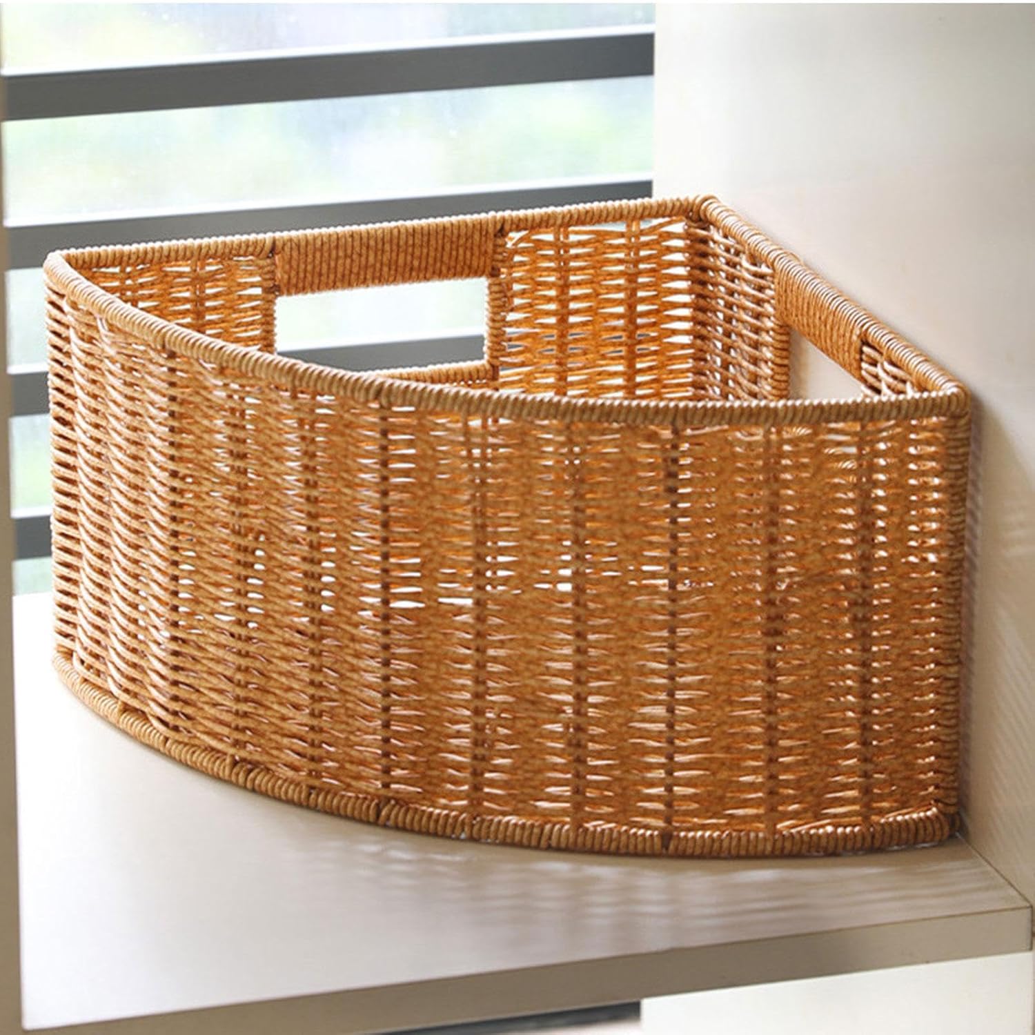 Corner Storage Basket Organizer Lightweight with Handle Portable Accessory Fan Shape for Books Office Clothing Magazines , L