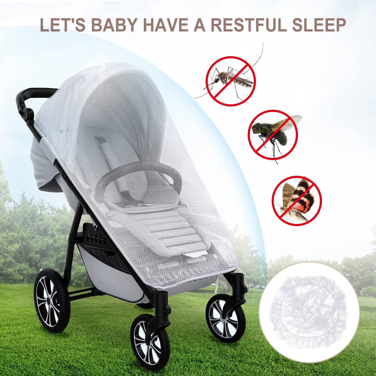 Moustiquaire Universelle LEMESO Taille L - Protection Anti-Insectes Pour Poussette, Landau, Siège Auto & Lit Parapluie Bébé