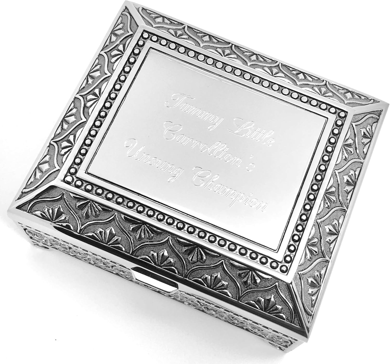 Personalized jewelry box with 3 lines text engraving - Engraved 4 Inch Antique jewelry box bridesmaid or flower girl gift