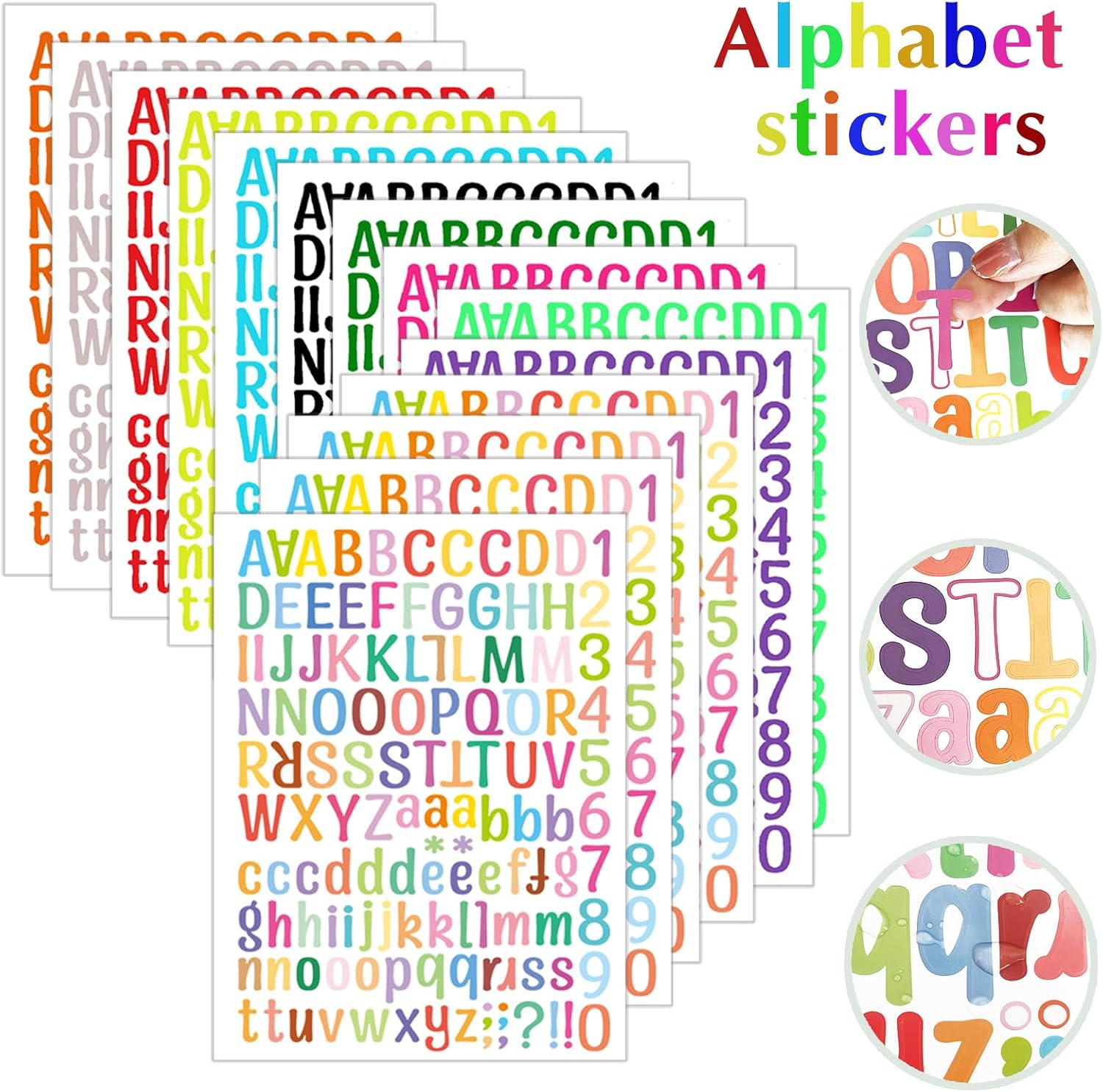 14 Sheets Letter Stickers,1764 Alphabet Stickers Vinyl Self-Adhesive Number Alphabet Stickers, Graduation Cap, Classroom Decor, Water Bottle, Mailbox Numbers Labels DIY Crafts, Notebook(Colorful)
