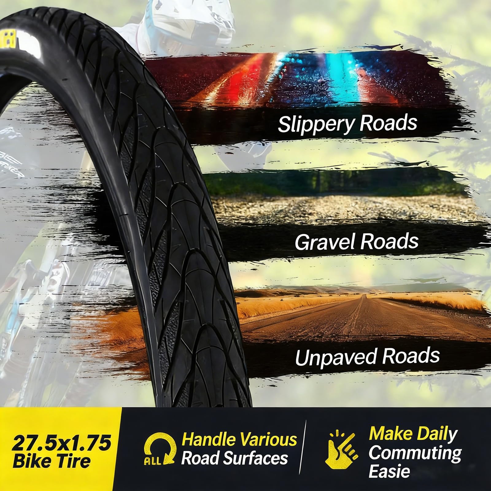 2PCS 27.5x1.75 47-584 Opona Rowerowa z Ochroną Przed Przebiciem, Wytrzymała dla MTB, Jazdy Miejskiej i Komutowania, Wzór All-Terrain, Trwała Gumy