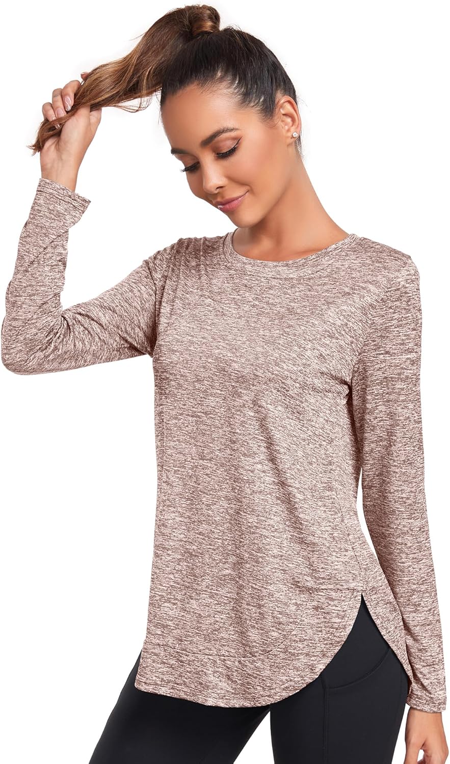 Absttith Women's Long Sleeve Workout Shirts Running Yoga Tops Athletic Sport Tee Side Split - Image 4