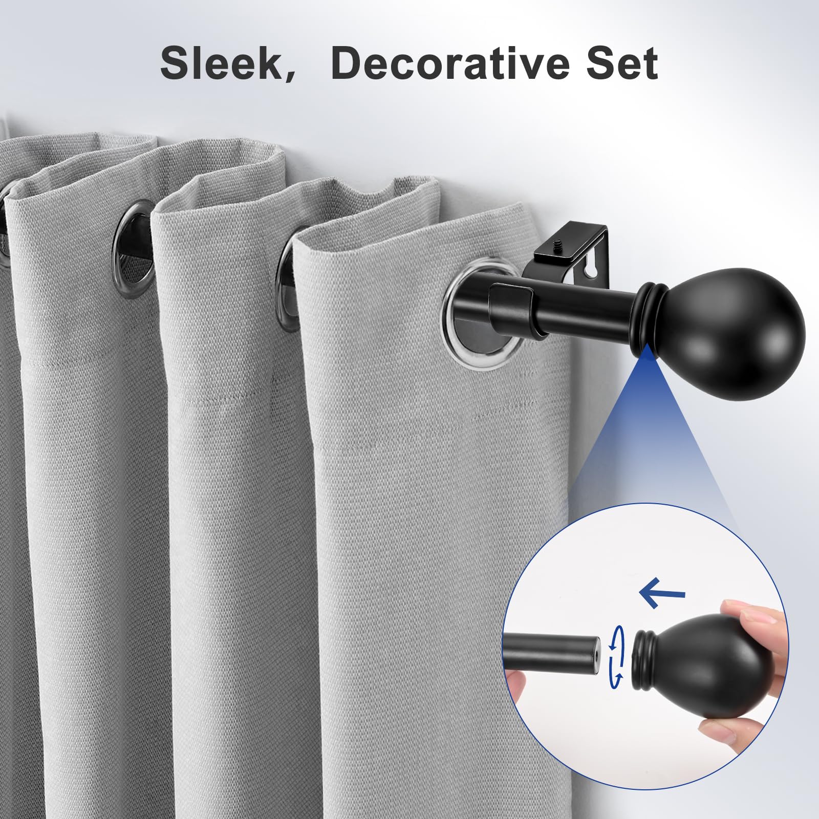 Black Curtain Rods - 48-84 Inch, Heavy Duty -4