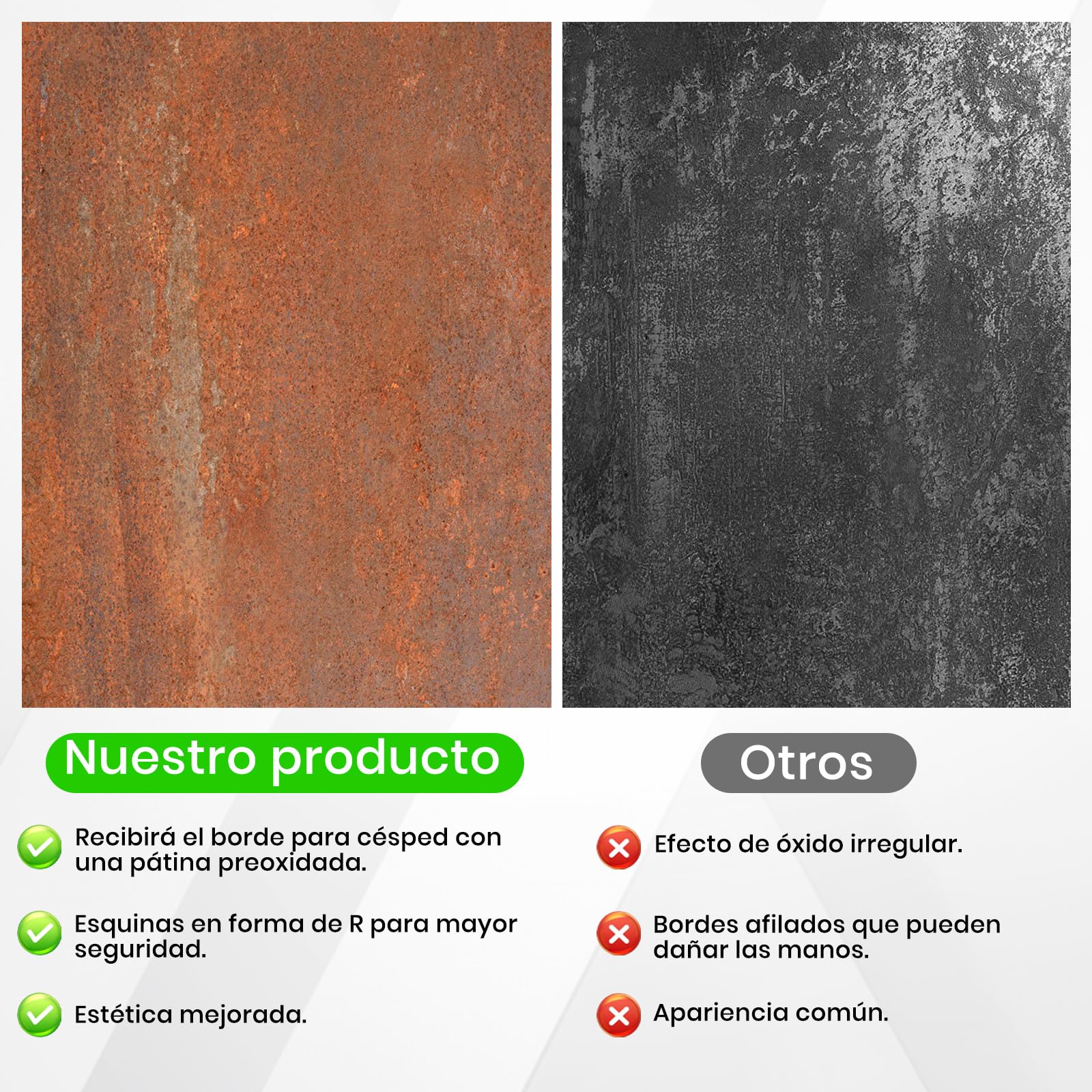 Bordura Acero Corten 12m x 14cm, Borduras Jardín Metálica, con Pátina de Óxido, Incluye 1 Par de Guantes, para Parterres de Flores y Caminos de Patio (Superficie Plana, 6M x 14CM)