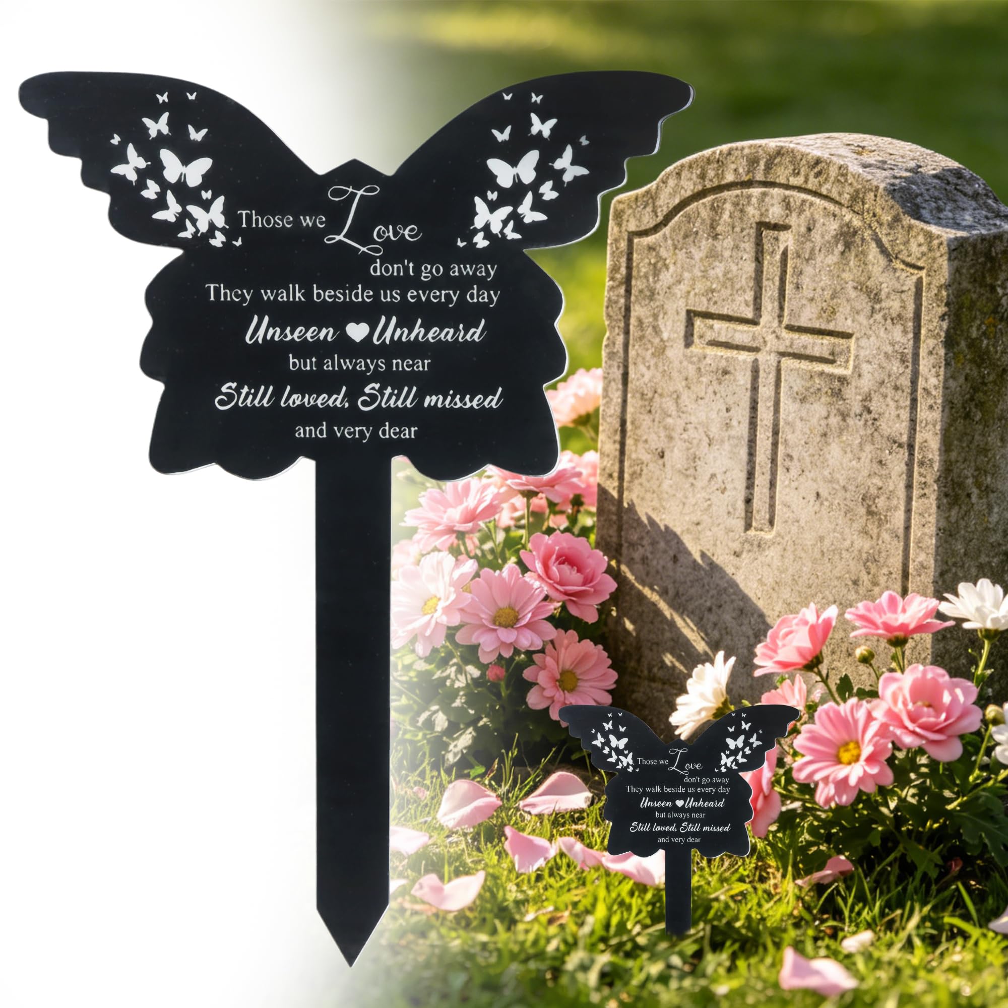 Winsegom Butterfly Memorial Shaped Stake, Black Acrylic Weatherproof Grave Marker, Outdoor Memorial Plaque for Yard, Grave Remembrance Decoration, Sympathy Gift for the Loss of a Loved One