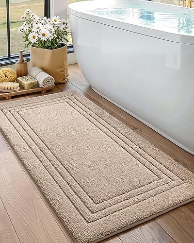 Miniatura 23 de DEXI Alfombra de baño de 32 x 20 pulgadas, ultra suave y absorbente, tapete de baño para ducha, antideslizante, lavable, alfombra para bañera, Azul