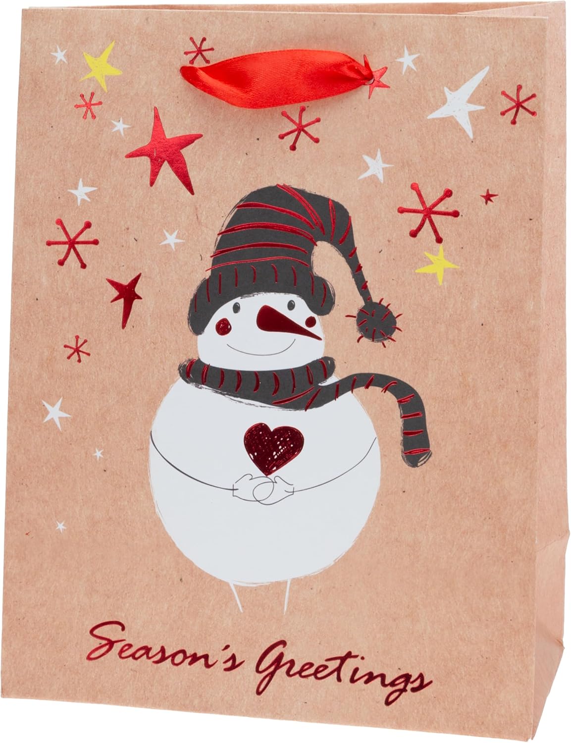 Boston International Gift Bag Christmas Holiday Gifting Paper Bags with Handles, Large, Seasons Greeting Snowman