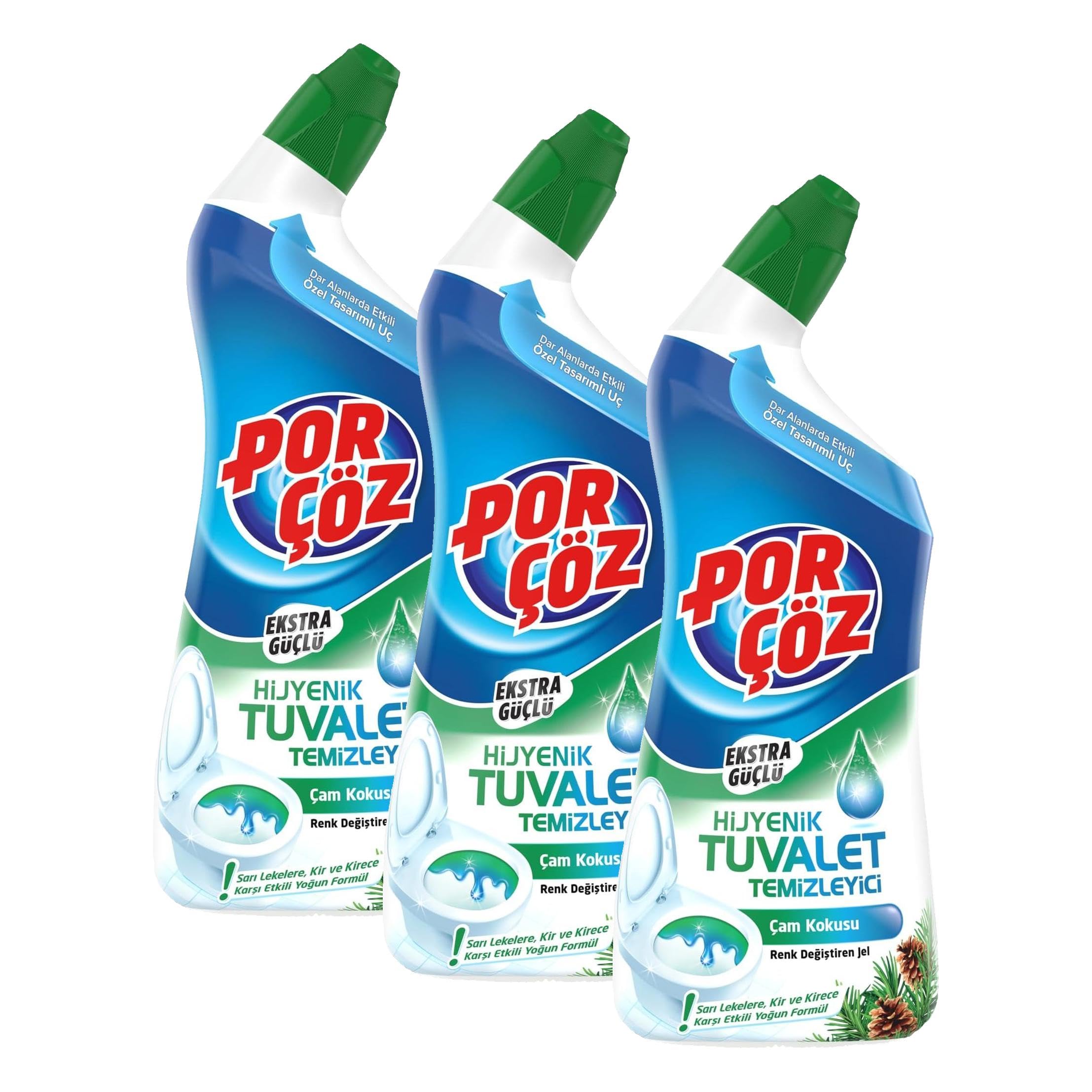 PORÇÖZ Tuvalet Temizleyici Jel Ekstra Güçlü Çam Kokulu 750 ml (3 paketi)
