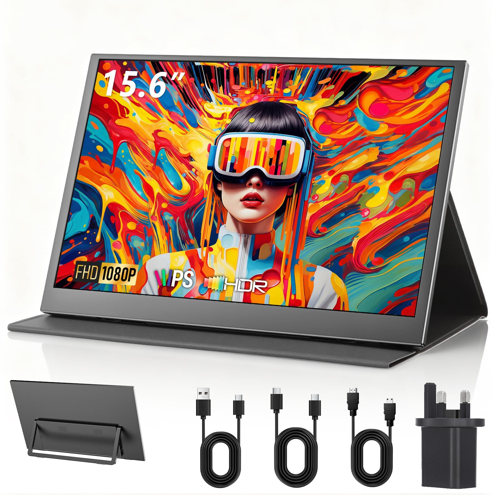 Xyvolve Monitor Portable 15.6 Inch FHD 1080P IPS Anti-Glare USB-C HDMI, sRGB100% 60Hz Display Screen, Dusl Speakers for Laptop PC Mac Phone PS5/4 Xbox - 2