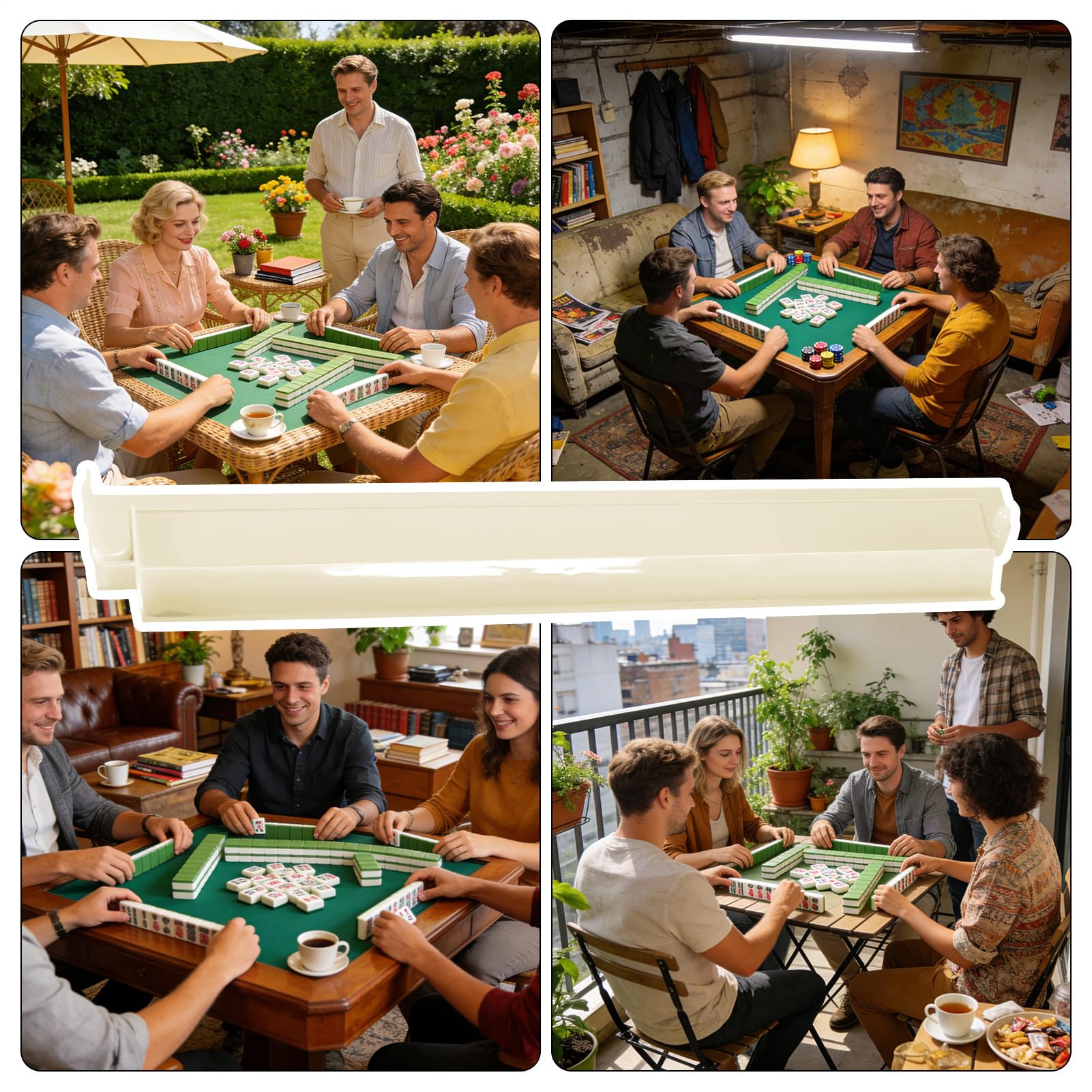 Mahjong - Plateau pour pierre avec curseur - Support et support de de dominos - Plateau de carrelage et aide à la poussée - Pour les voyages, les fêtes, les clubs, les vacances et les
