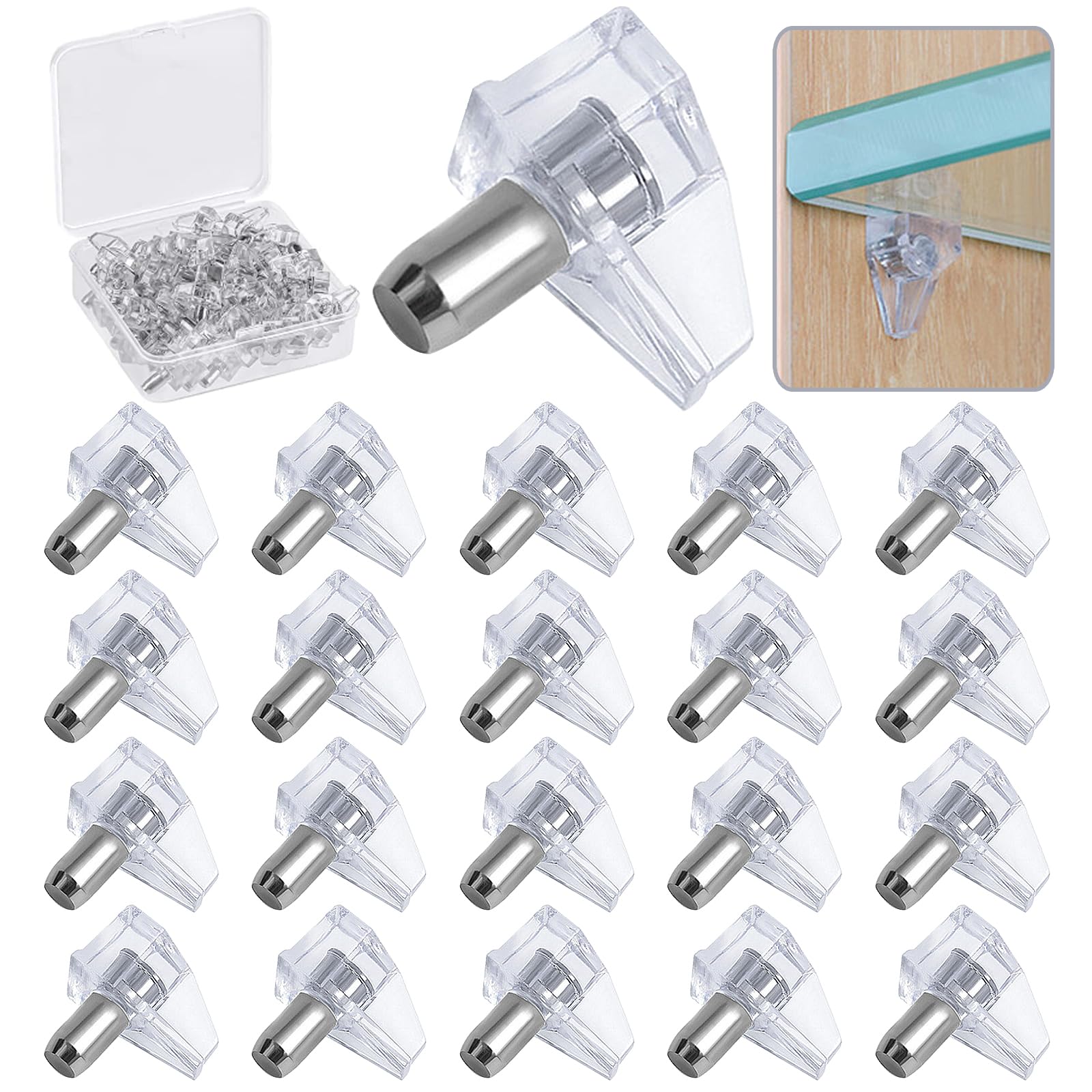 20PCS Clear 5mm Plastic Shelf Support Pegs - Locking Cabinet Shelf Pins for Kitchen, Bookshelf, Furniture - Heavy Duty, Easy Install, Replacement Pegs