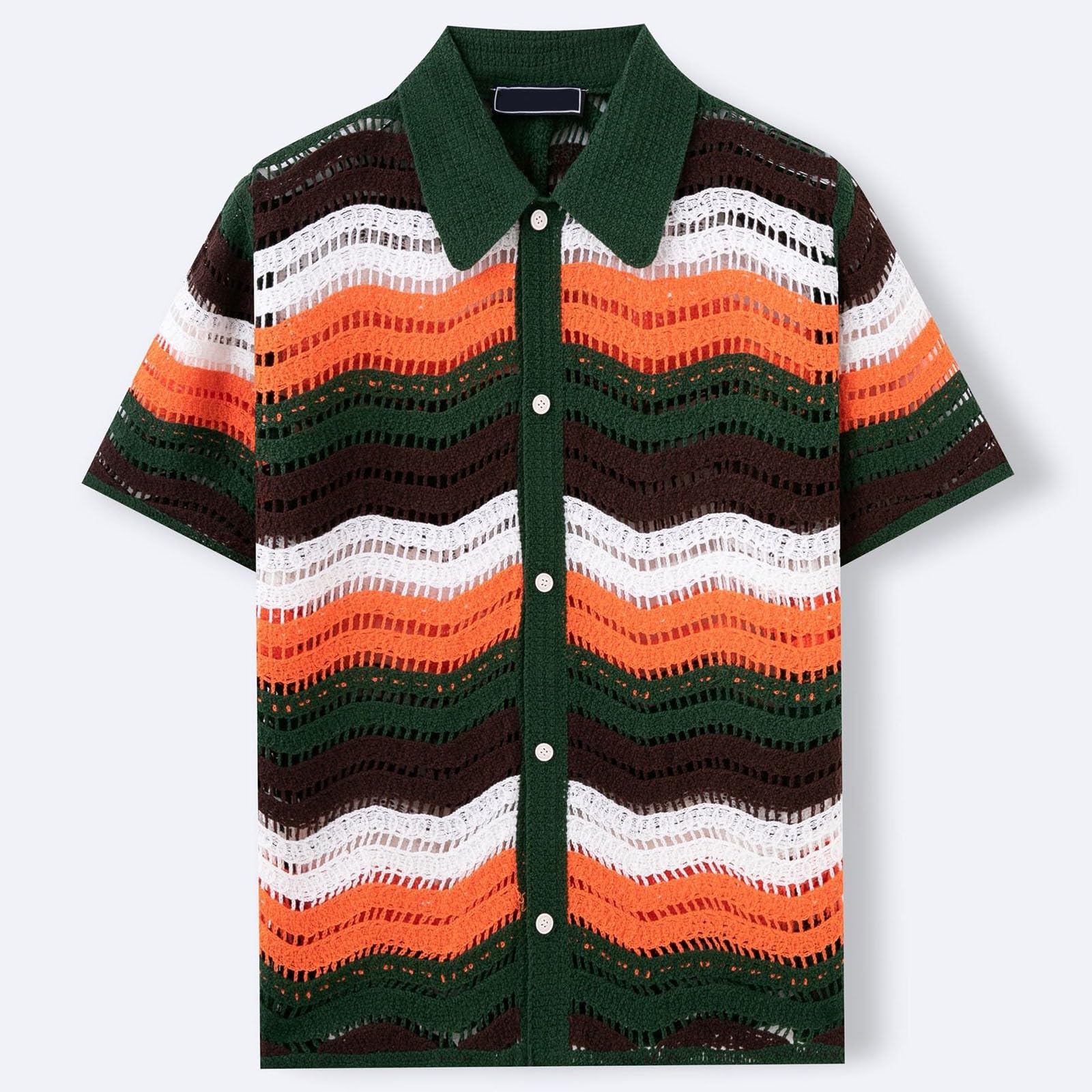 Camicia a maglia da uomo, a maniche corte, con scollo a V, a righe, per il tempo libero, casual, con colletto rovesciato