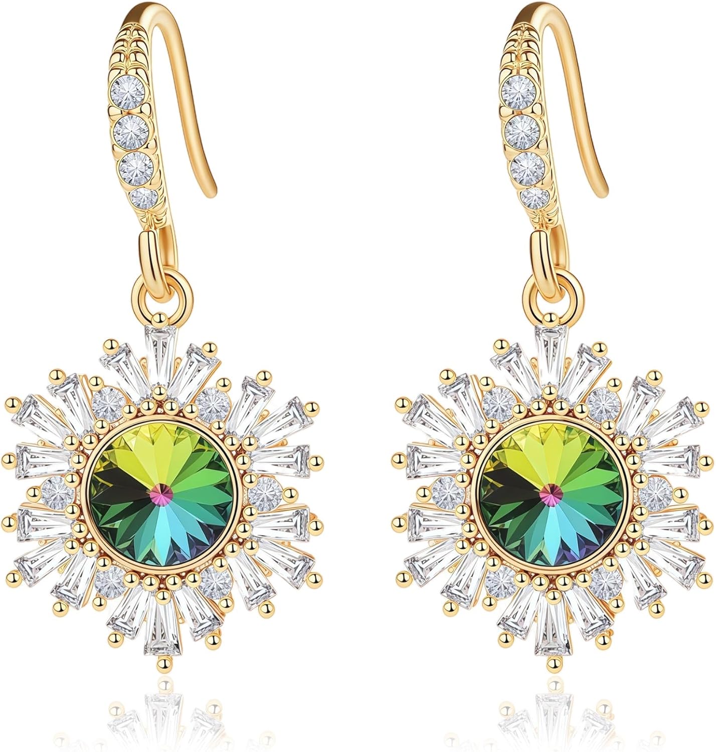 Austrian Crystal Snowflake Drop Dangle Earrings for Women Dangling Christmas Earrings 14K Gold Plated Hypoallergenic Jewelry