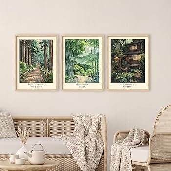 Amazon.com: Wallbuddy Japanese Landscape Poster Set of 3 - Mori No