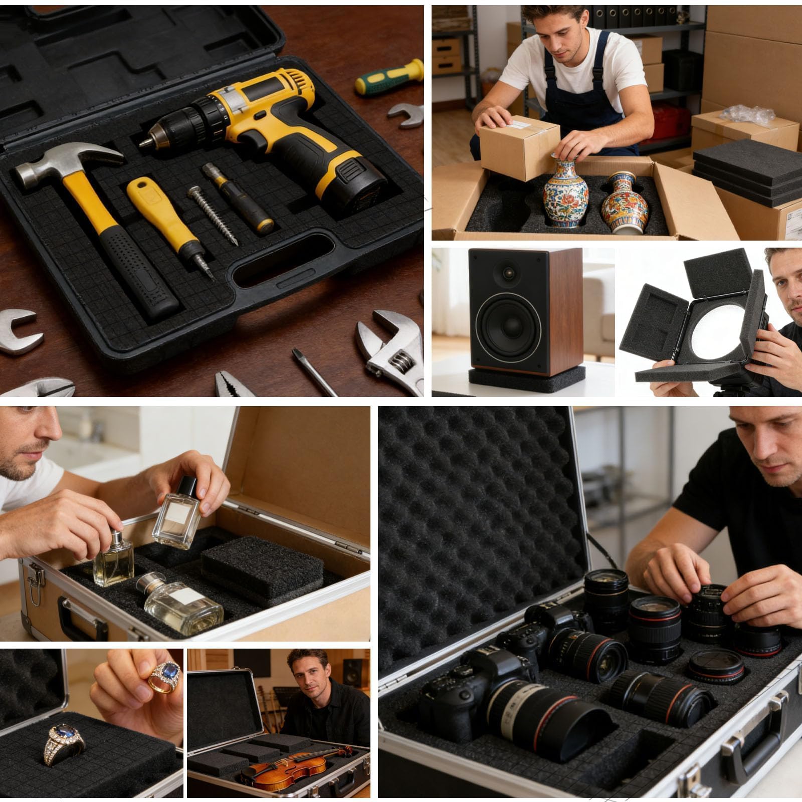 Rasterschaumstoff 2 Stück 405 x 305 x 50 mm Netzschwapp Schaumstoffeinlage Werkzeugkoffer Kamerakoffer Hochwertiger Schaumstoff Zuschnitt für Verpackung Lagerung DIY
