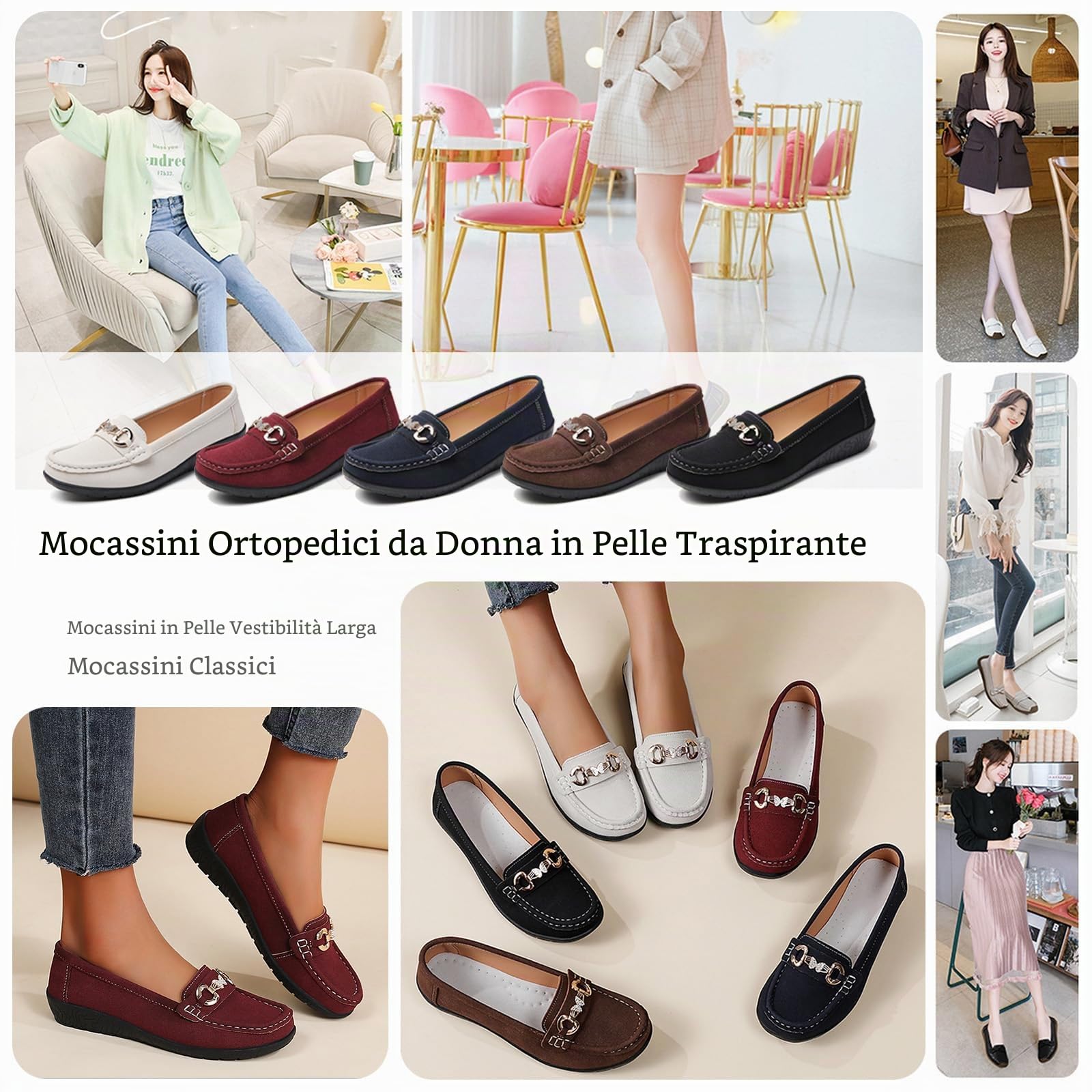Mocassini ortopedici da donna, in pelle scamosciata, stile retrò, mocassini da guida, comodi, senza lacci, alla moda, con tacco a zeppa