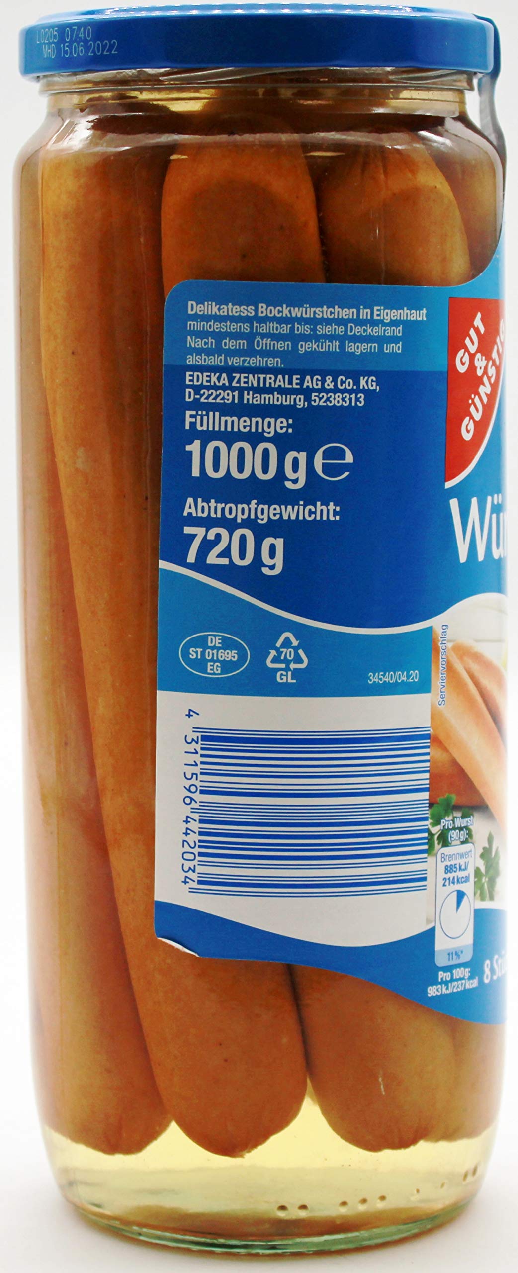 Gut & Günstig Delikatess Bock-Würstchen, 6er Pack (6 x 720g)
