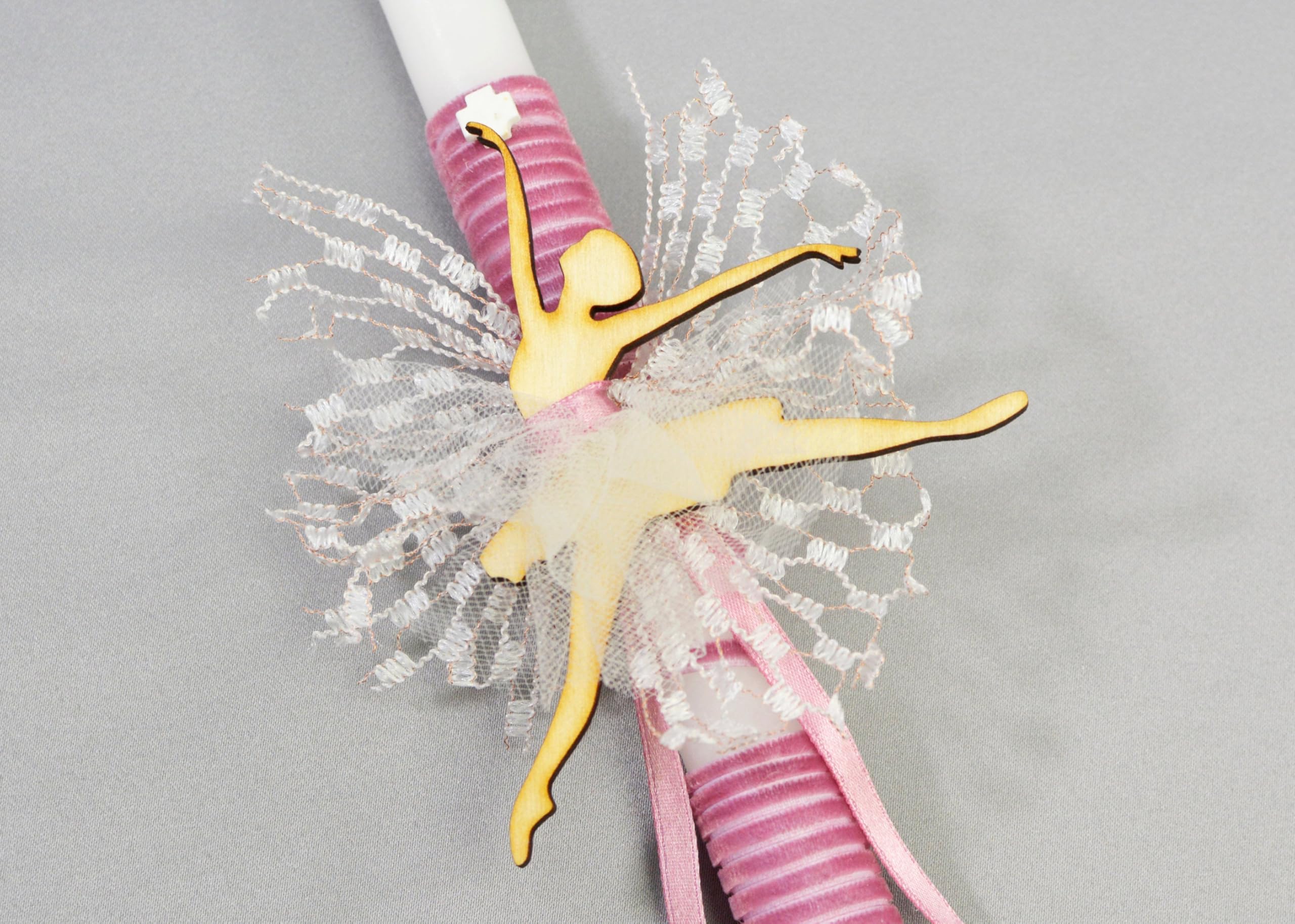 Twirling Beauty Easter Candles | Pink Orthodox Easter Lambathes | Pascha Candles with A Wooden Ballerina