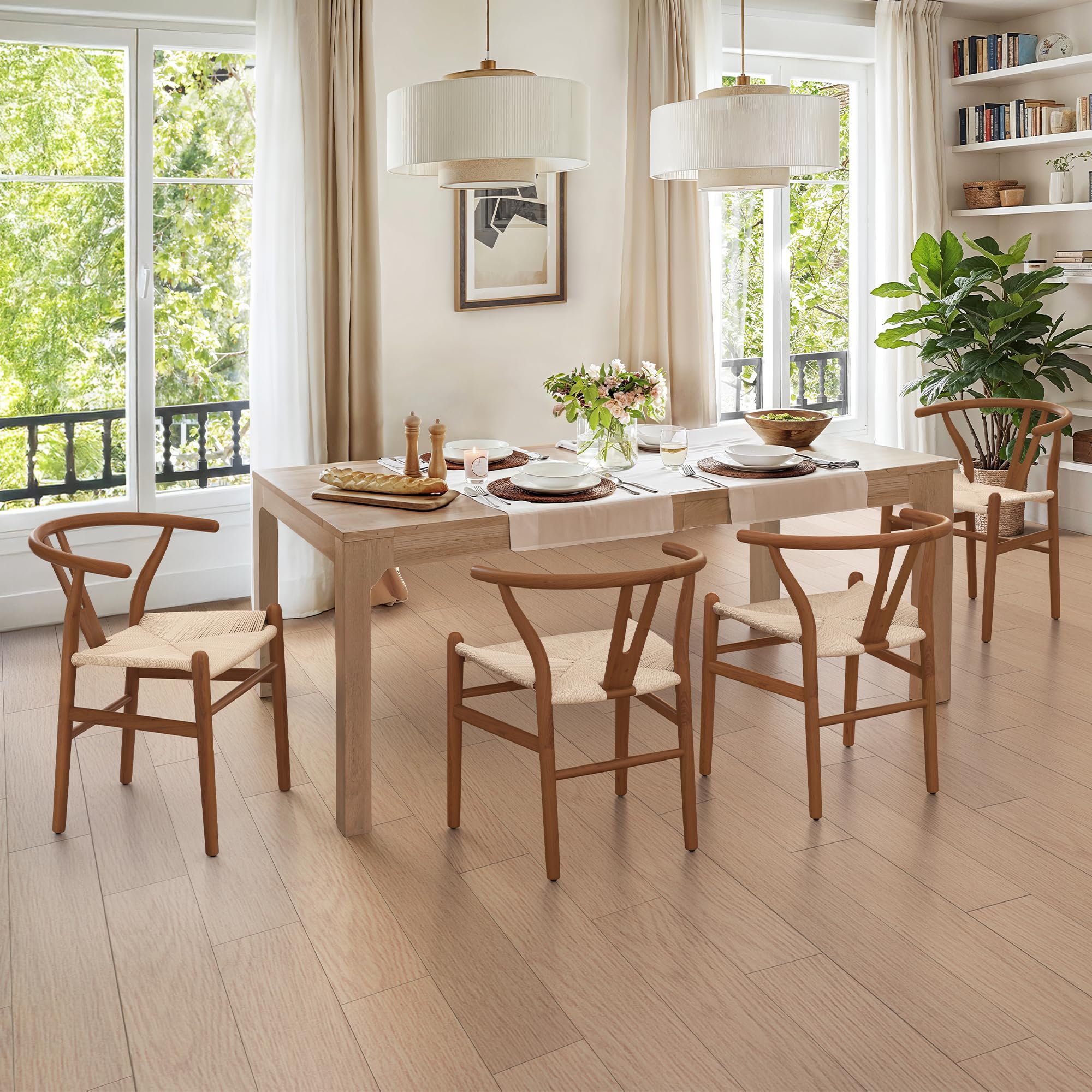 LUE BONA Wishbone Dining Chair Set of 4, Solid Wood Backrest Dining Room Chairs, Fully Assembled Handwoven Seat, Mid Century Modern Y-Shaped Dining