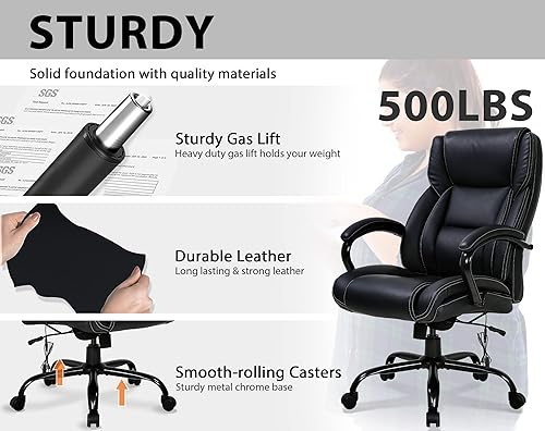 Miniatura 7 de Silla de oficina grande y alta, silla de oficina de masaje ejecutivo de 500 libras, escritorio de computadora de altura ajustable, silla de trabajo