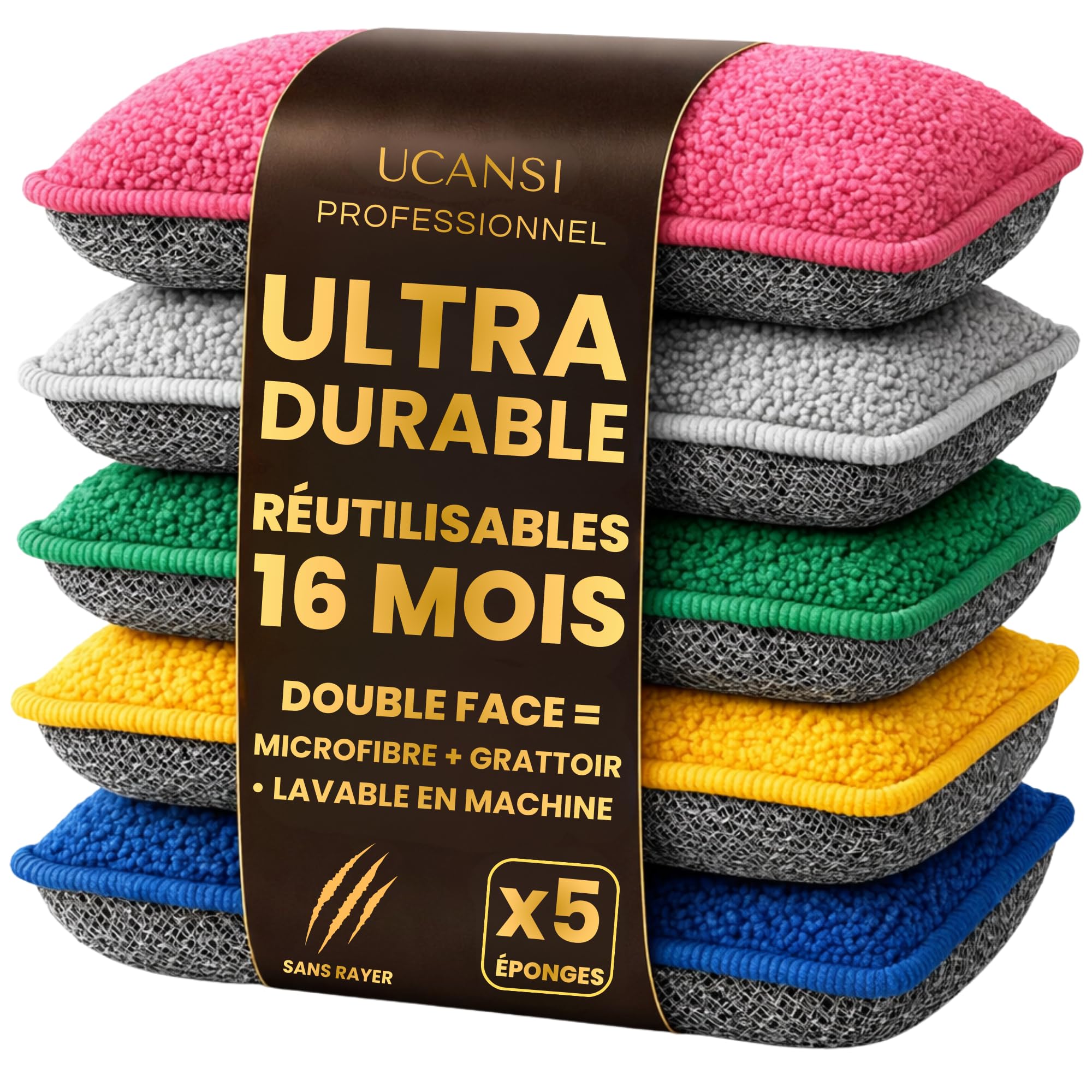 Éponges Lavables Double Face Anti-Rayures Microfibre Ultra Absorbante - Lot de 5 Vaisselle Cuisine INOX Vitres