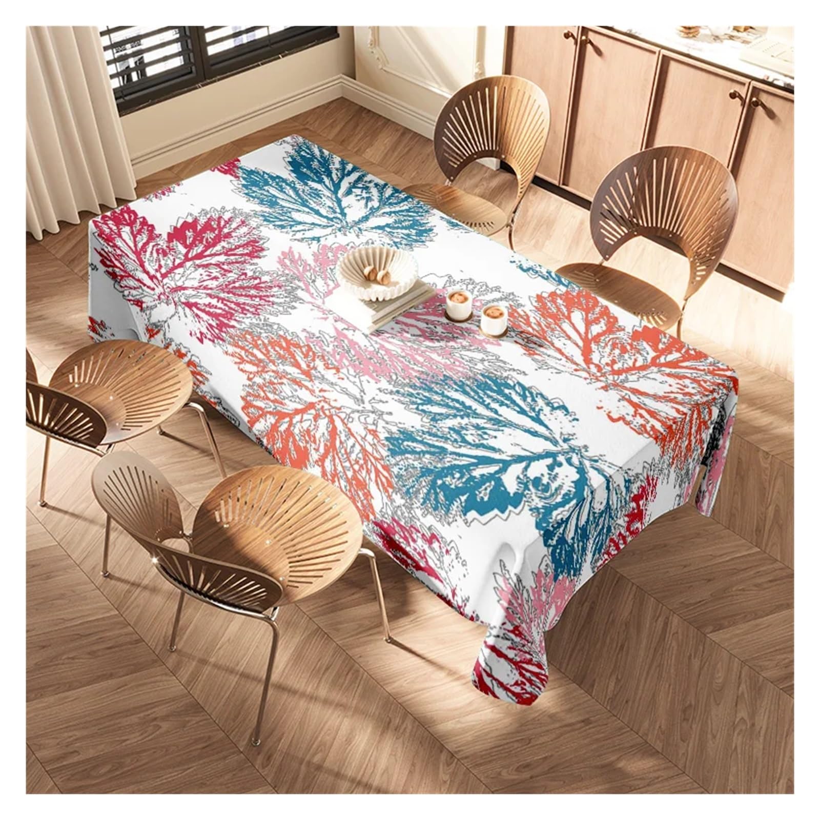 Mantel De Poliéster con Estampado Floral Moderno, Perfecto for Mesas Comedor, Superficie Antideslizante Lavable, Tela Duradera, 1 Ud