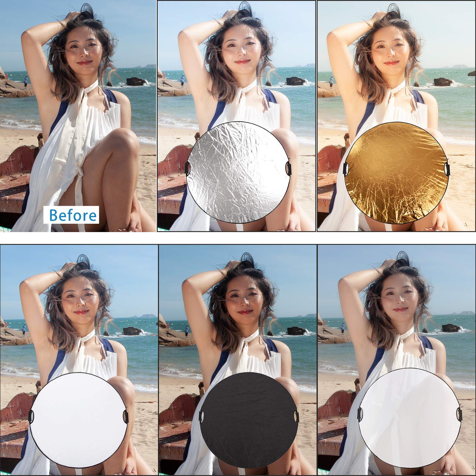 5-en-1 Réflecteur de Lumière Multi-Disque 110cm avec Poignée et Sac de Transport pour Photo Studio Photographie, Réflecteur Pliable