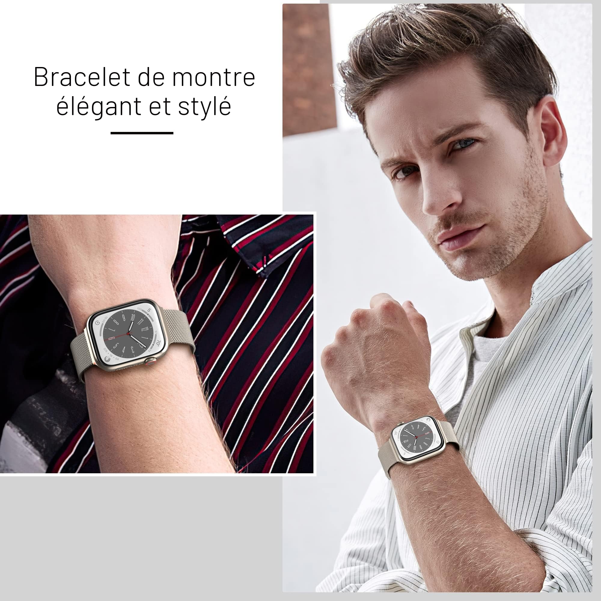 Higgs Métal Bracelet Compatible avec Bracelets Apple Watch 38mm 40mm 41mm 42mm 44mm 45mm 46mm 49mm Femme,Bracelet Double Magnétique pour iWatch Series 11 10 9 8 7 6 5 4 3 2 1 SE Ultra, Metal Milanais