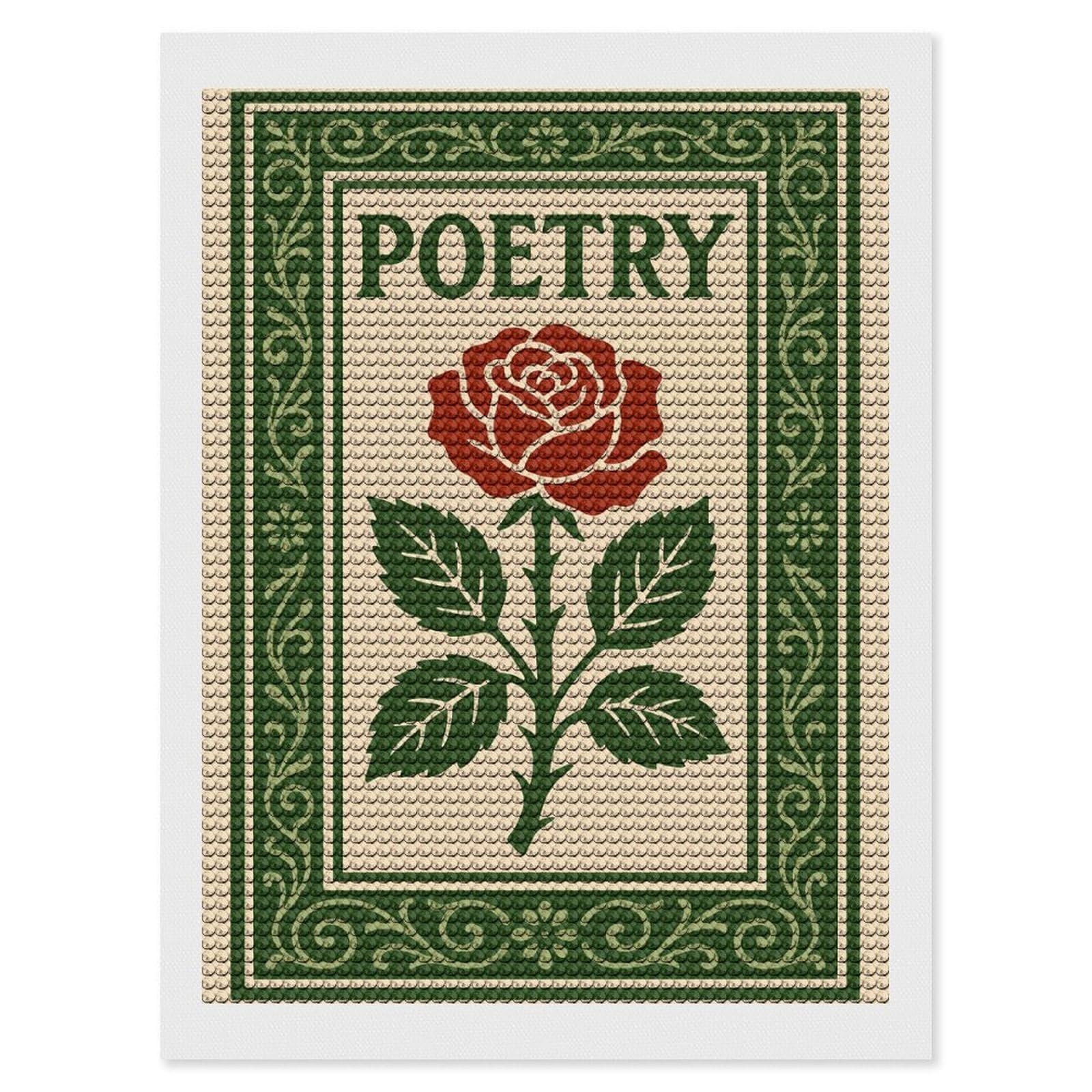 Junmoney Poetry Rose Illustration 5D Diamond Painting Kit 12"x16", Relaxing DIY, Mindful Craft Project, Full Kit Included, Thoughtful Present