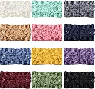 12 Pieces Winter Headband Women Button Knitted Headbands Colorful Ear Warmer Crochet Head Wraps Soft Braided Hairband for ...
