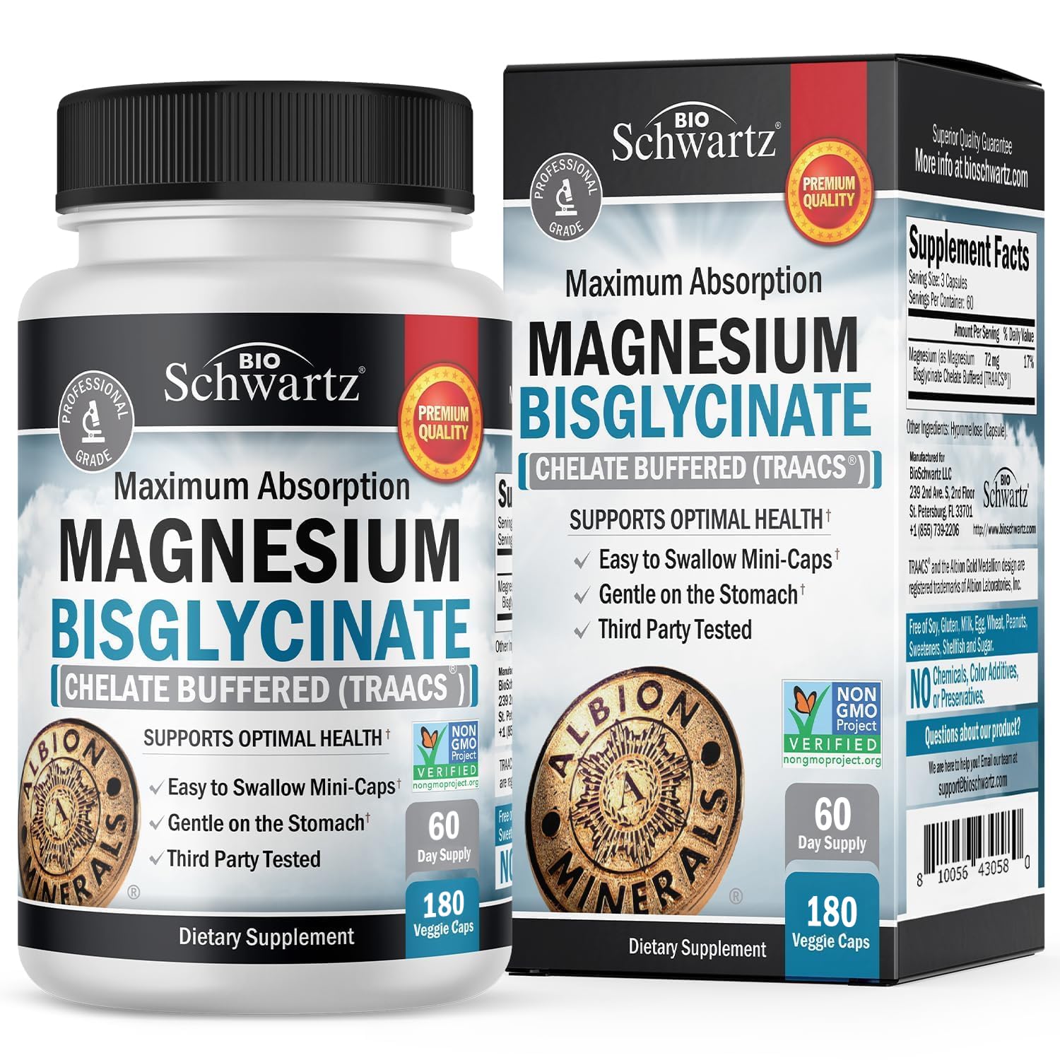 Magnesium Bisglycinate Chelated Supplement - High Absorption Magnesium Supplement for Muscle, Bone & Joint Support - Non-GMO, Non-Laxative, Fully Buffered for Maximum Bioavailability - 180 Capsules